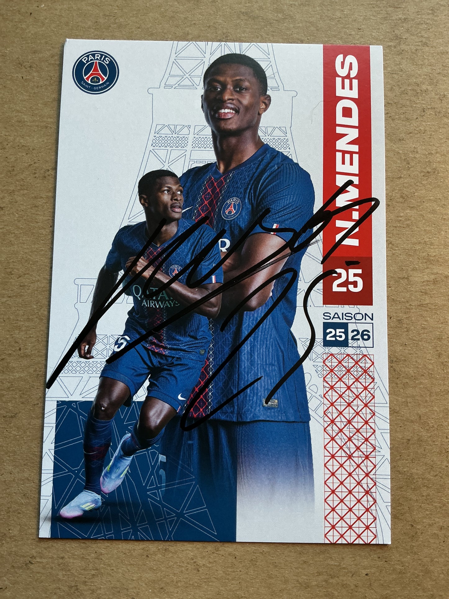 Nuno Mendes, Portugal 🇵🇹 Paris Saint-Germain 2025/26 hand signed