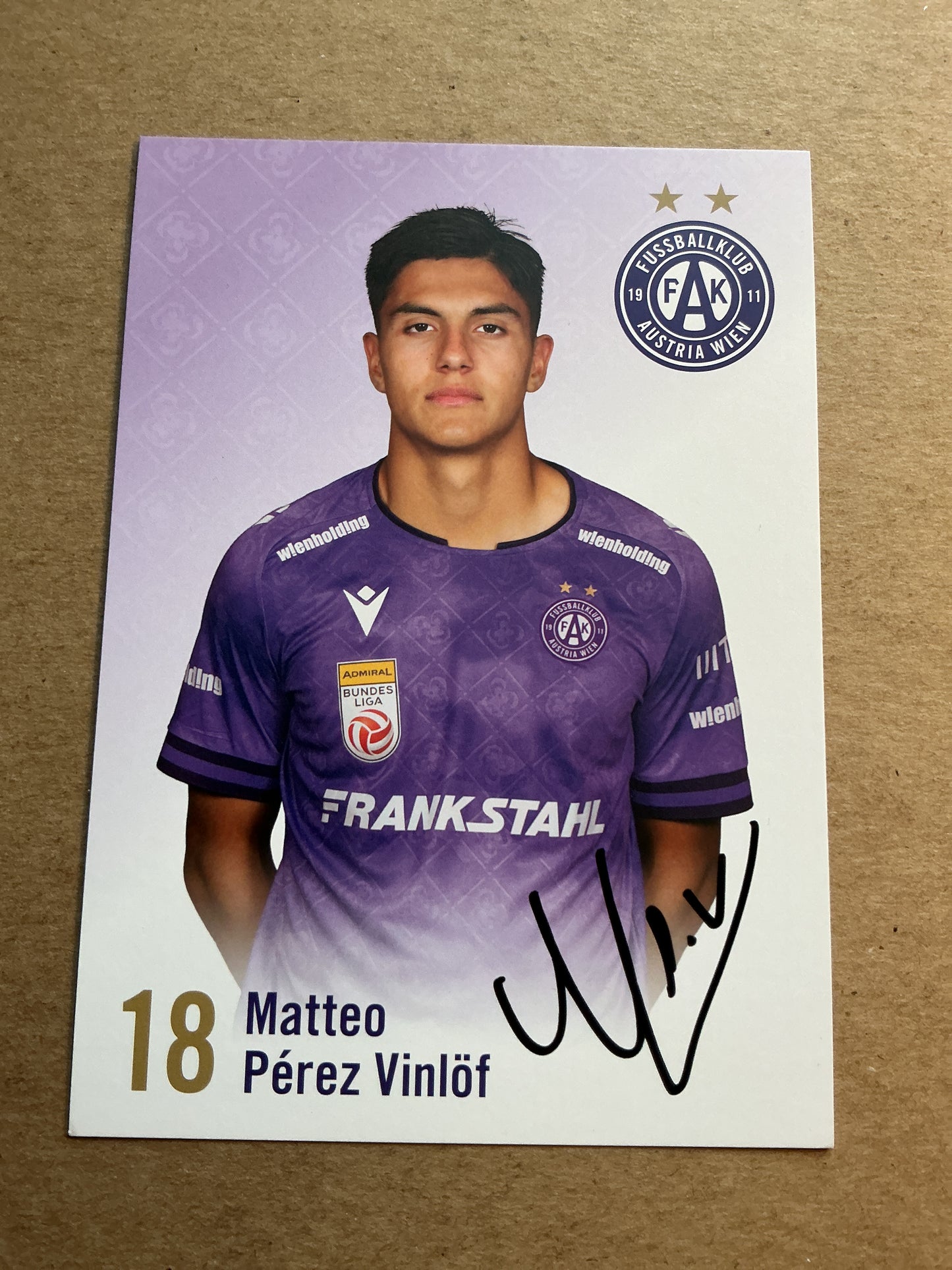 Matteo Perez Vinlöf, Sweden 🇸🇪 Austria Wien 2024/25 hand signed