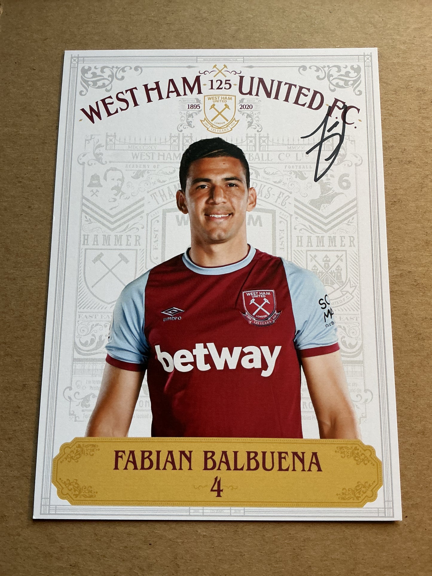 Fabian Balbuena, Paraguay 🇵🇾 West Ham United 2020/21 hand signed