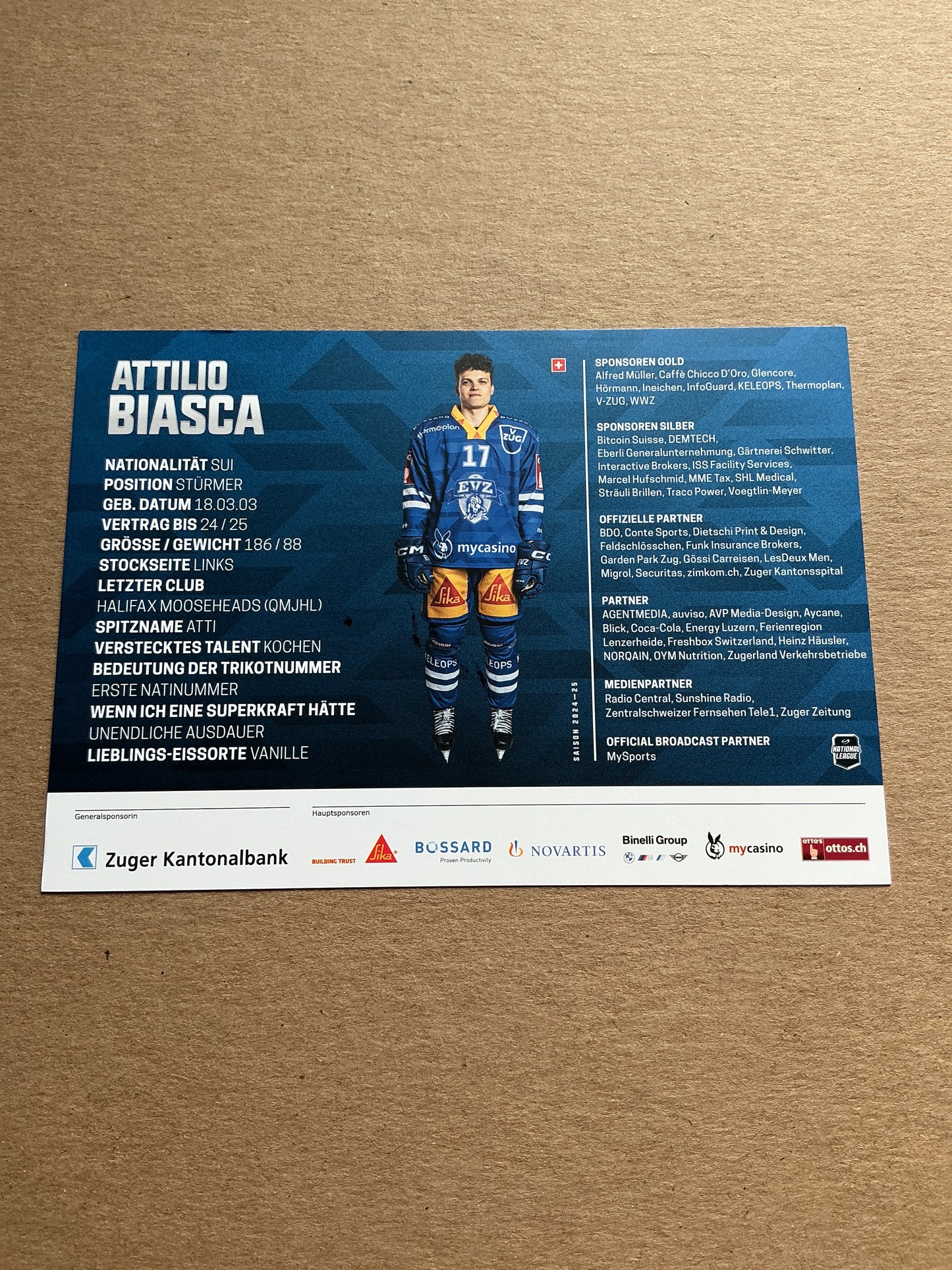 Attilio Biasca, Switzerland 🇨🇭 EV Zug 2024/25 hand signed