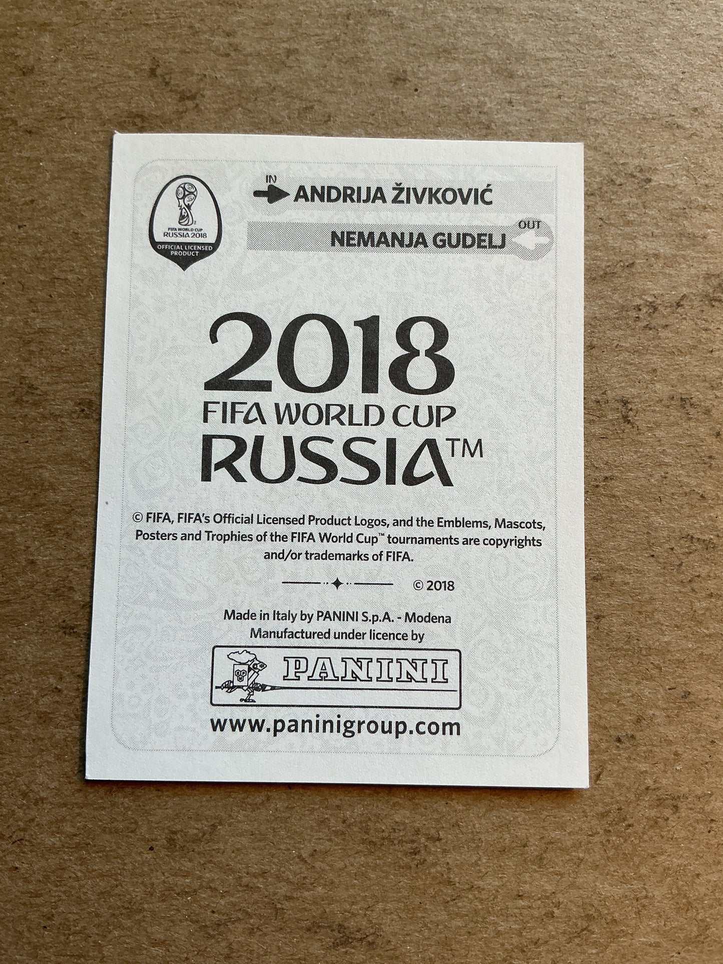 Andrija Živković, Serbia 🇷🇸 FIFA World Cup 2018 Panini hand signed