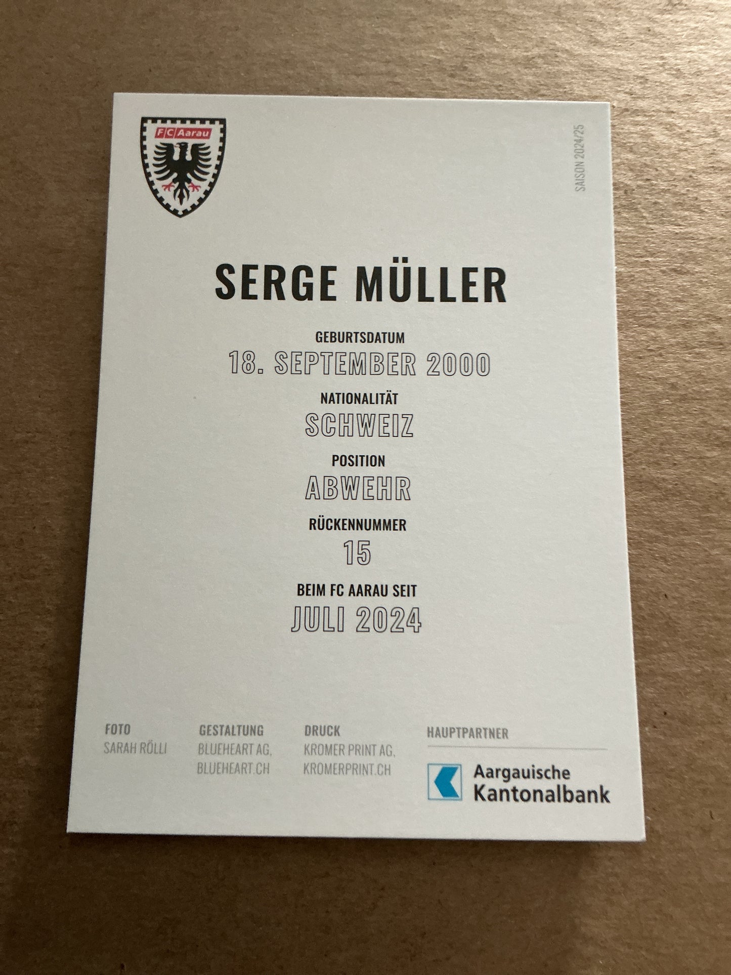 Serge Müller, Switzerland 🇨🇭 FC Aarau 2024/25 hand signed