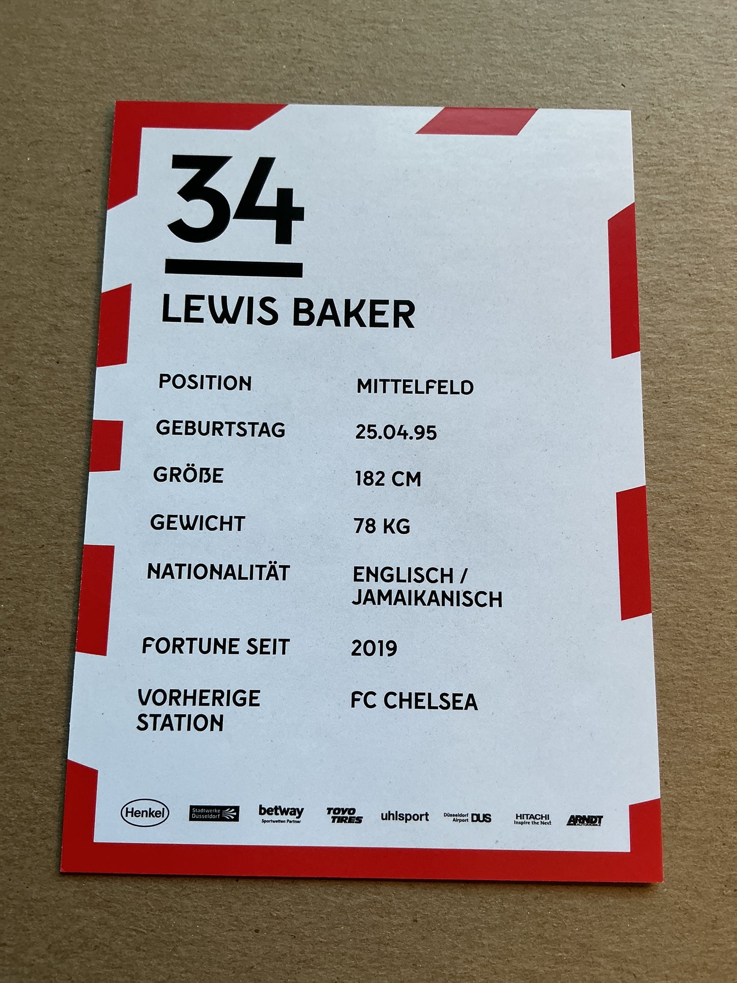 Lewis Baker, Jamaica 🇯🇲 Fortuna Düsseldorf 2019/20 hand signed