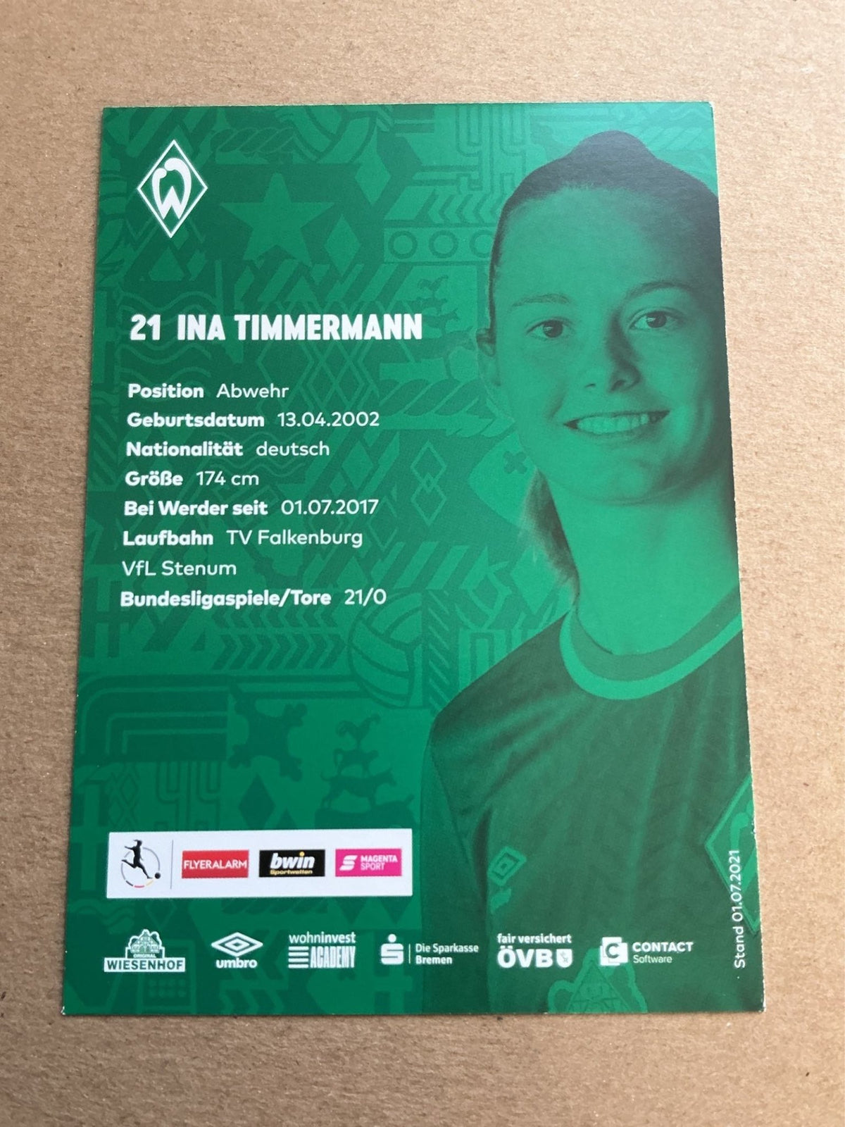 Ina Timmermann, Germany 🇩🇪 SV Werder Bremen 2021/22 hand signed - Autographs-World