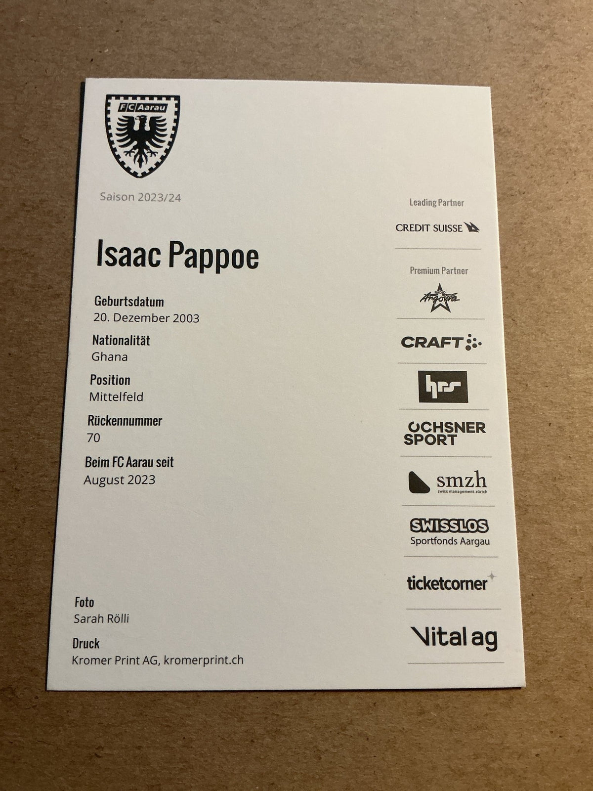 Isaac Pappoe, Ghana 🇬🇭 FC Aarau 2023/24 hand signed - Autographs-World