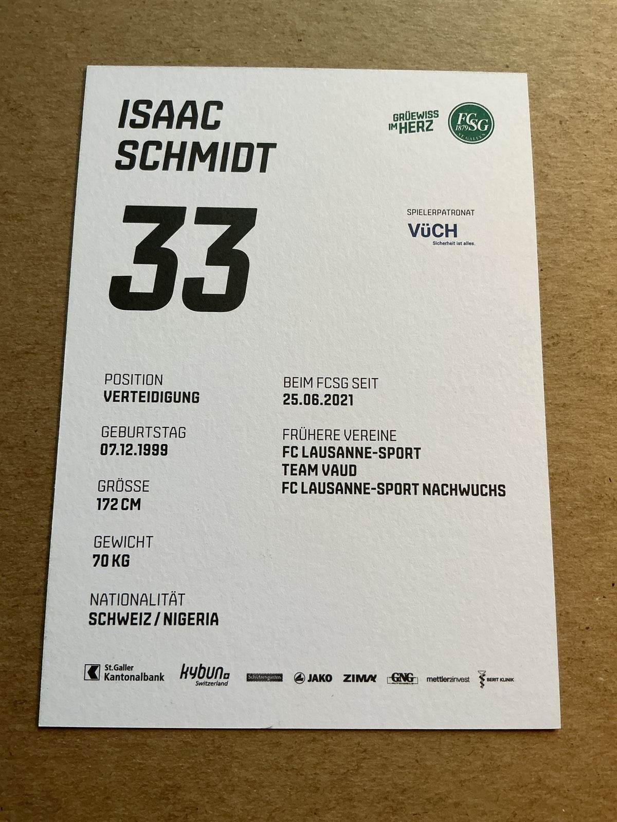 Isaac Schmidt, Germany 🇩🇪 FC St. Gallen 2022/23 hand signed - Autographs-World