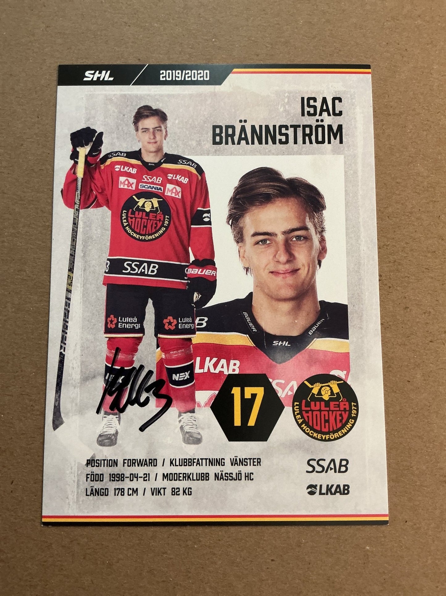 Isac Brannström, Sweden 🇸🇪 Luleå Hockey 2019/20 hand signed - Autographs-World
