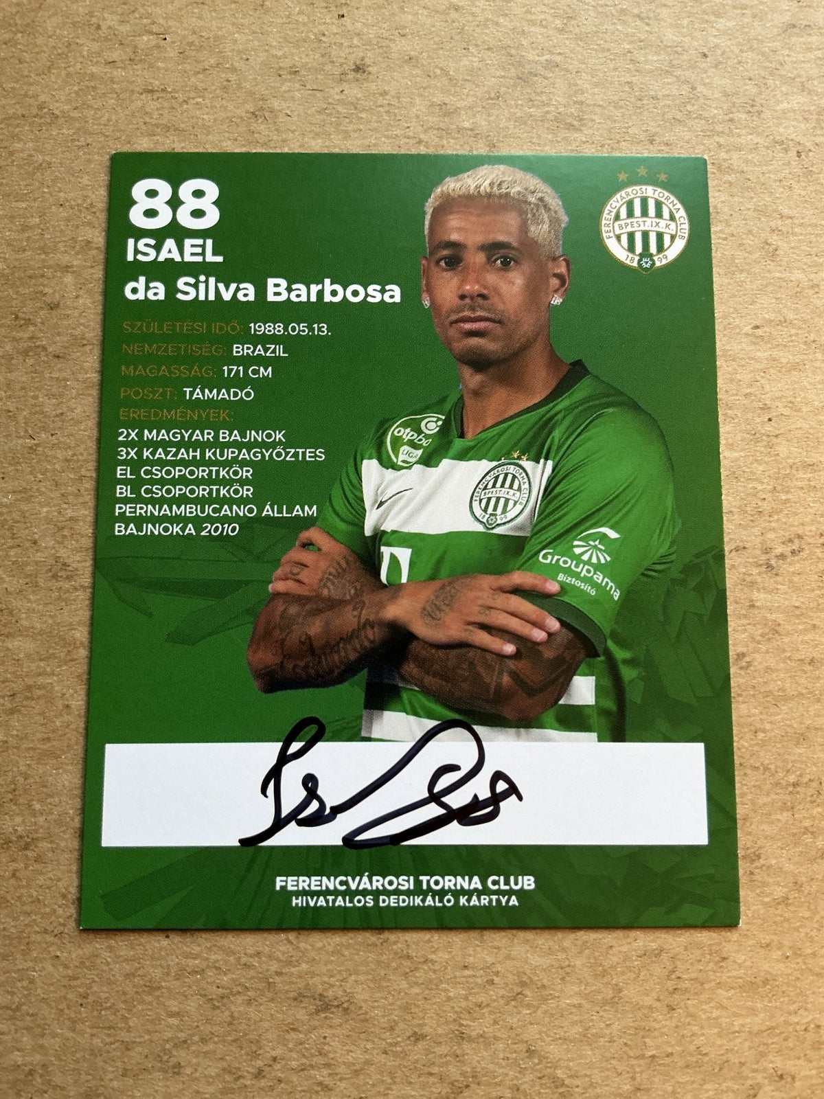 Isael da Silva Barbosa, Brazil 🇧🇷 Ferencváros 2020/21 hand signed - Autographs-World