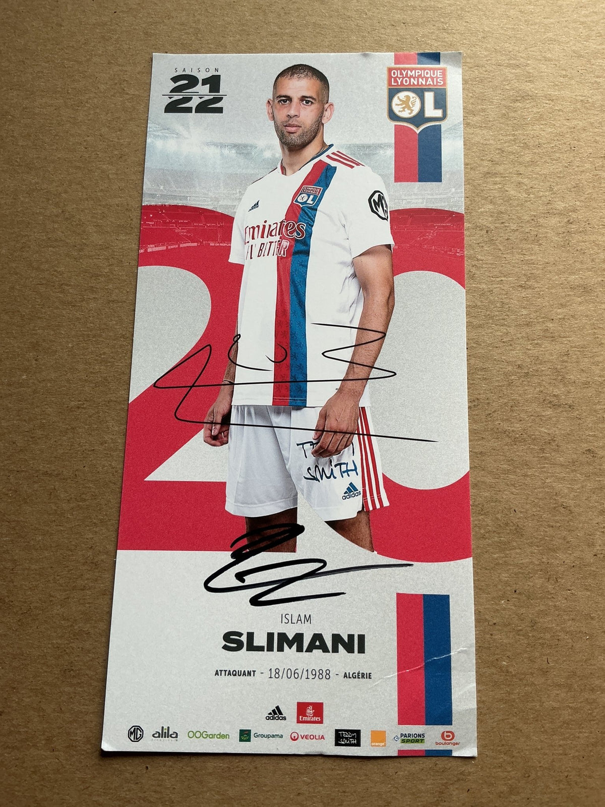 Islam Slimani, Algeria 🇩🇿 Olympique Lyon 2021/22 hand signed - Autographs-World