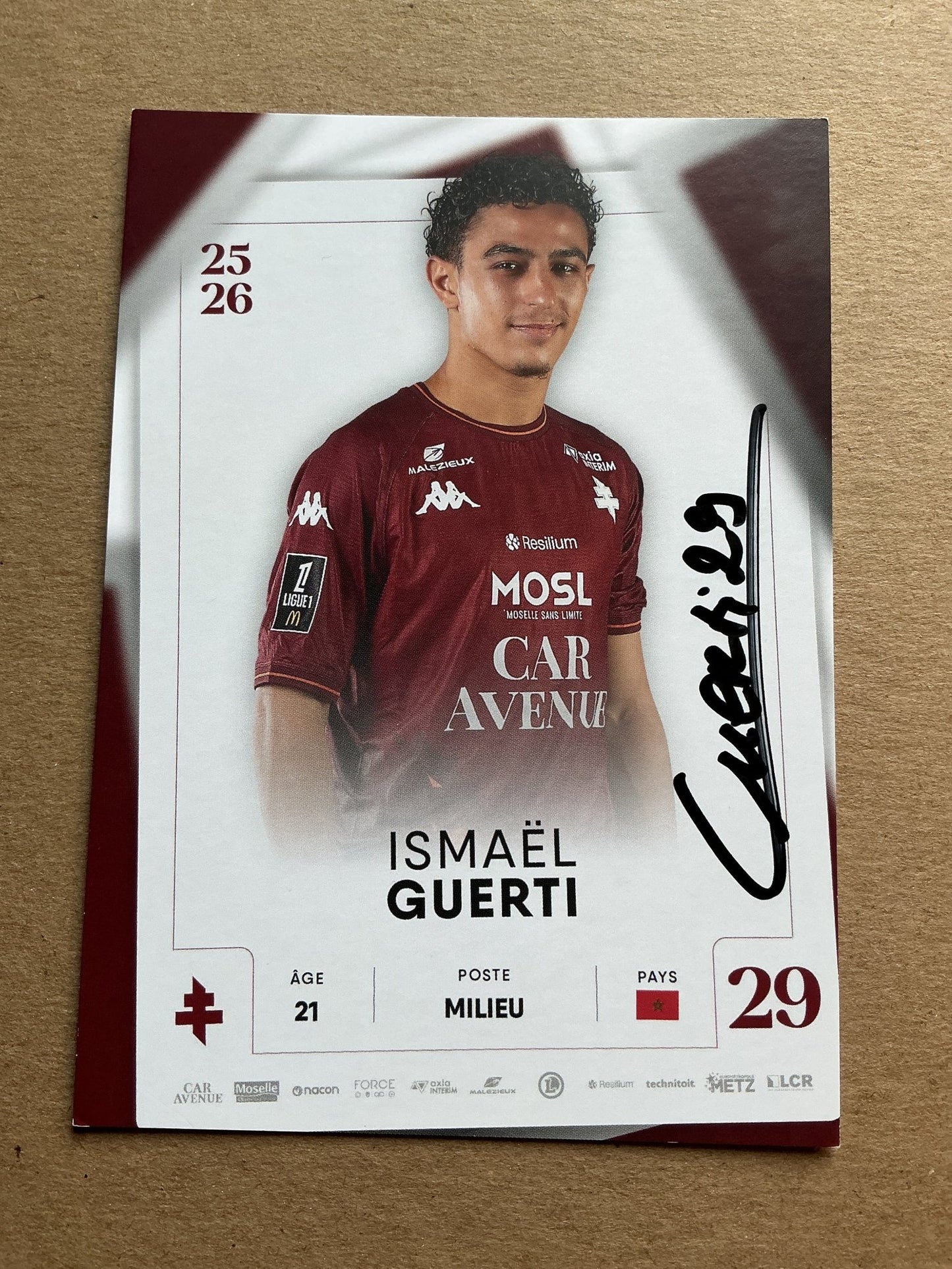 Ismaël Guerti, Morocco 🇲🇦 FC Metz 2025/26 hand signed - Autographs-World