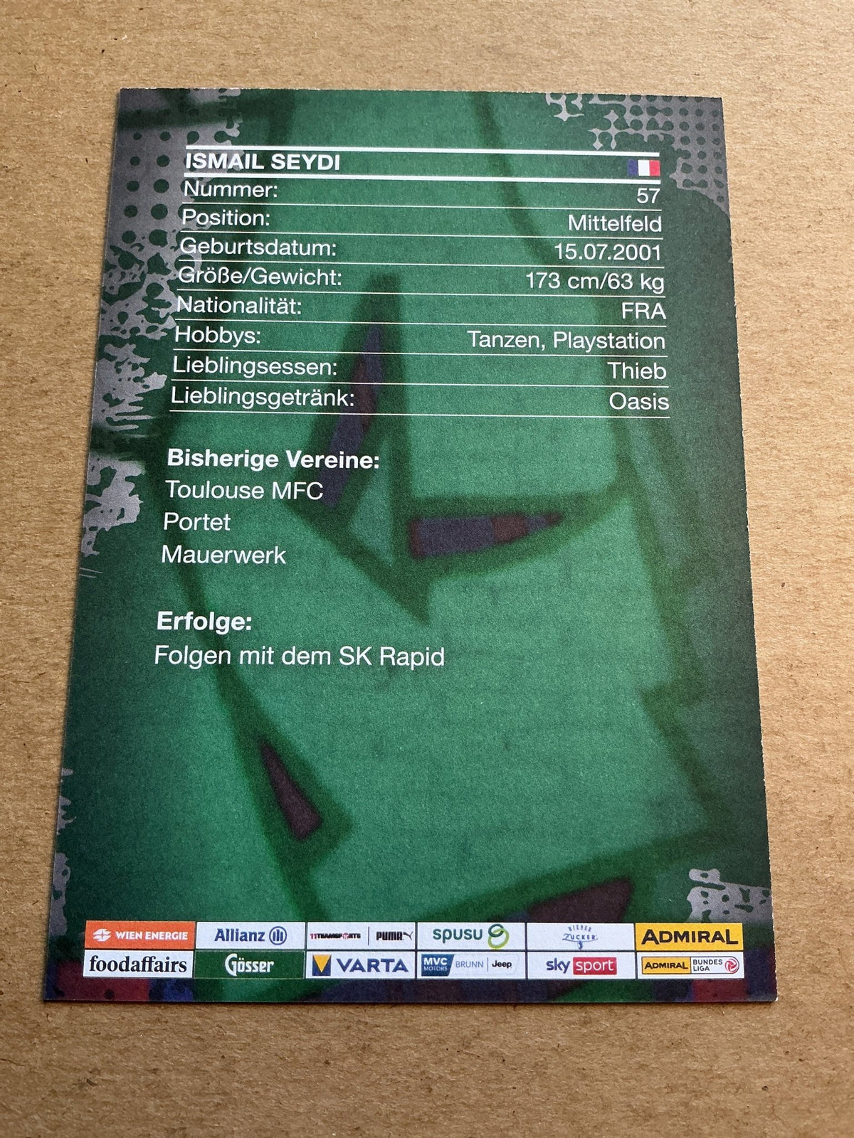 Ismail Seydi, France 🇫🇷 SK Rapid Wien 2023/24 hand signed - Autographs-World