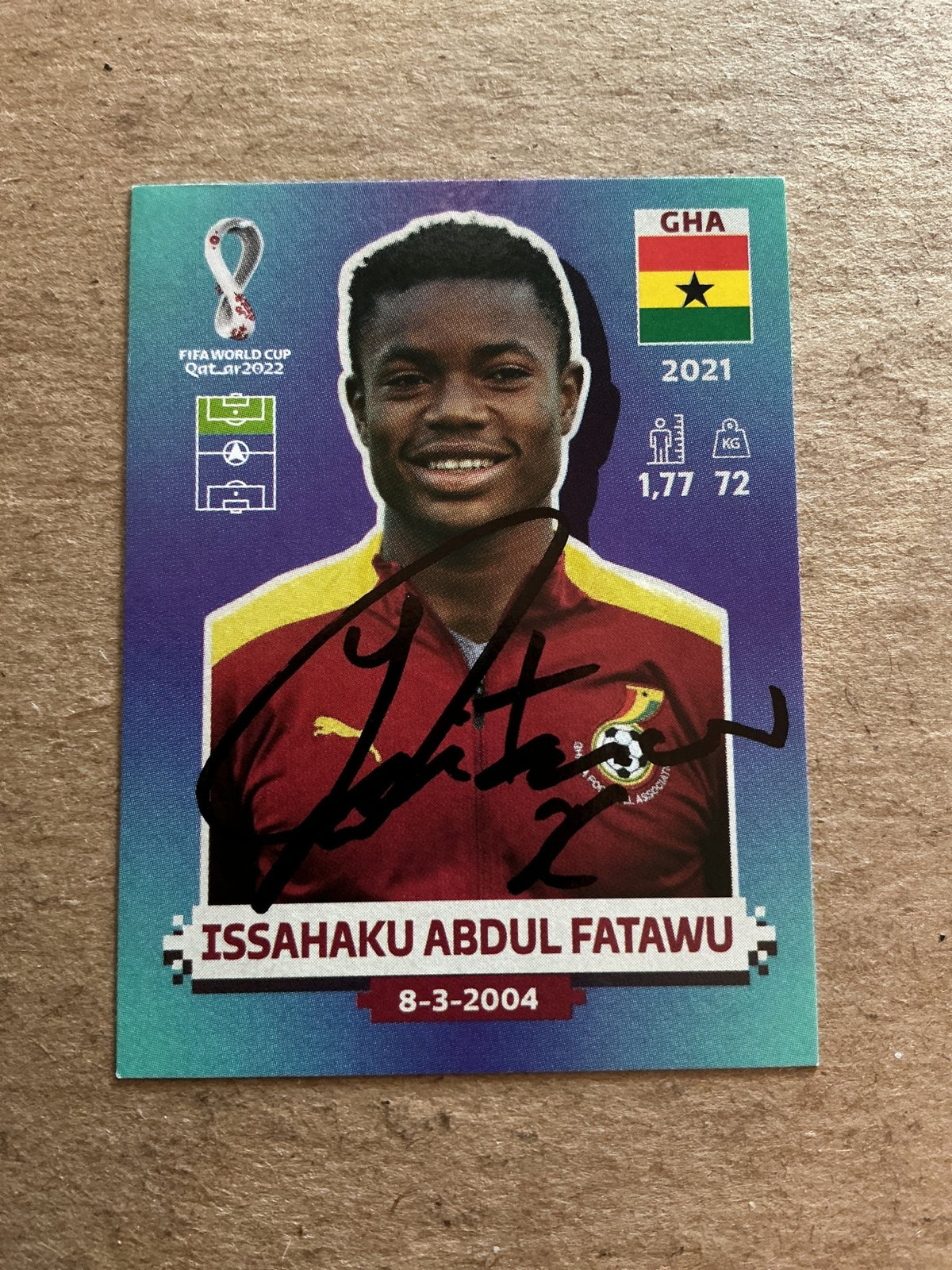 Issahaku Abdul Fatawu, Ghana 🇬🇭 FIFA World Cup 2022 Panini hand signed - Autographs-World