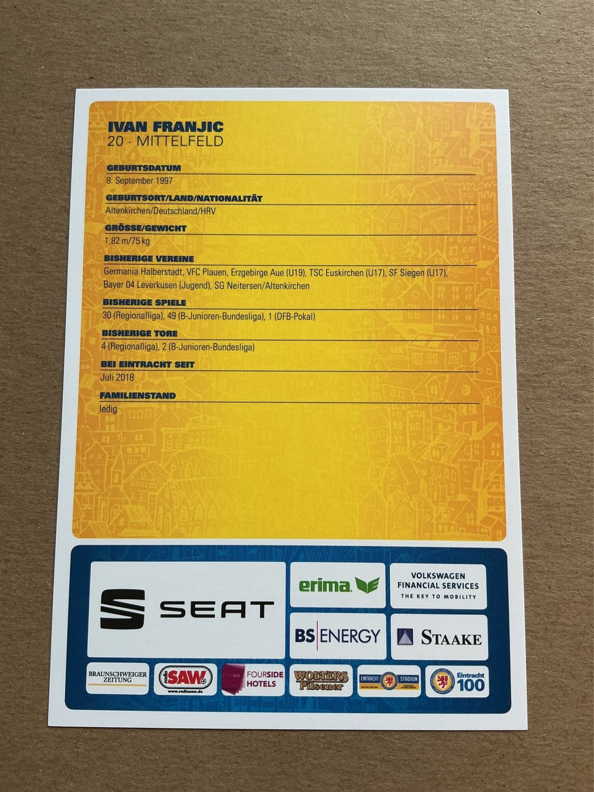 Ivan Franjić, Croatia 🇭🇷 Eintracht Braunschweig 2018/19 hand signed - Autographs-World