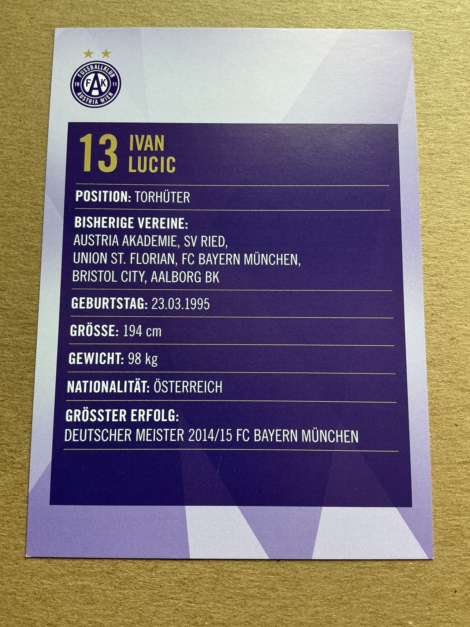Ivan Lucic, Austria 🇦🇹 Austria Wien 2019/20 hand signed - Autographs-World