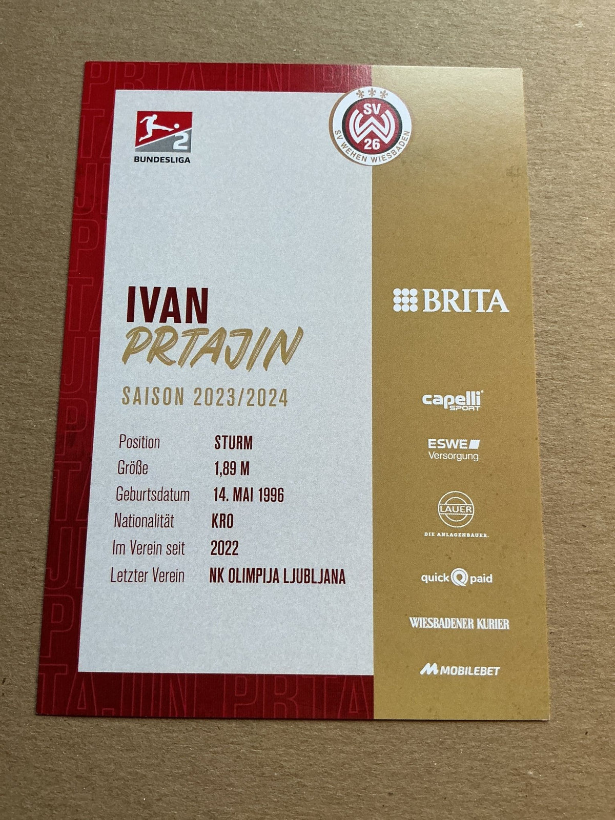 Ivan Prtajin, Croatia 🇭🇷 SV Wehen Wiesbaden 2023/24 hand signed - Autographs-World