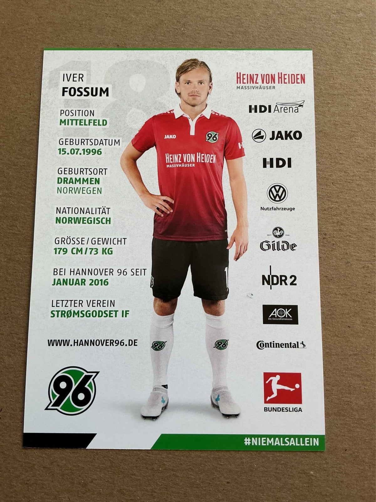 Ivar Fossum, Norway 🇳🇴 Hannover 96 2017/18 hand signed - Autographs-World