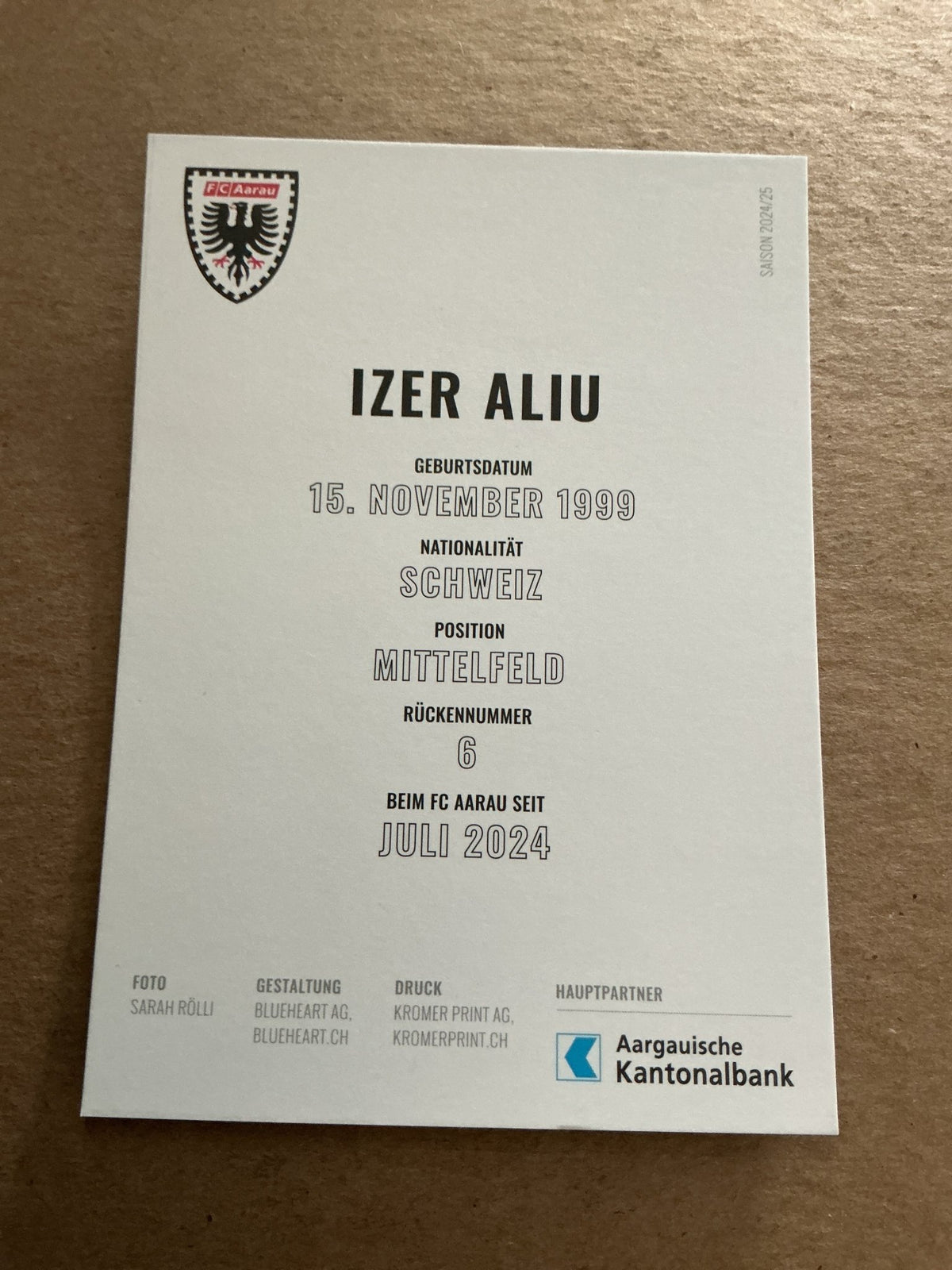 Izer Aliu, Switzerland 🇨🇭 FC Aarau 2024/25 hand signed - Autographs-World