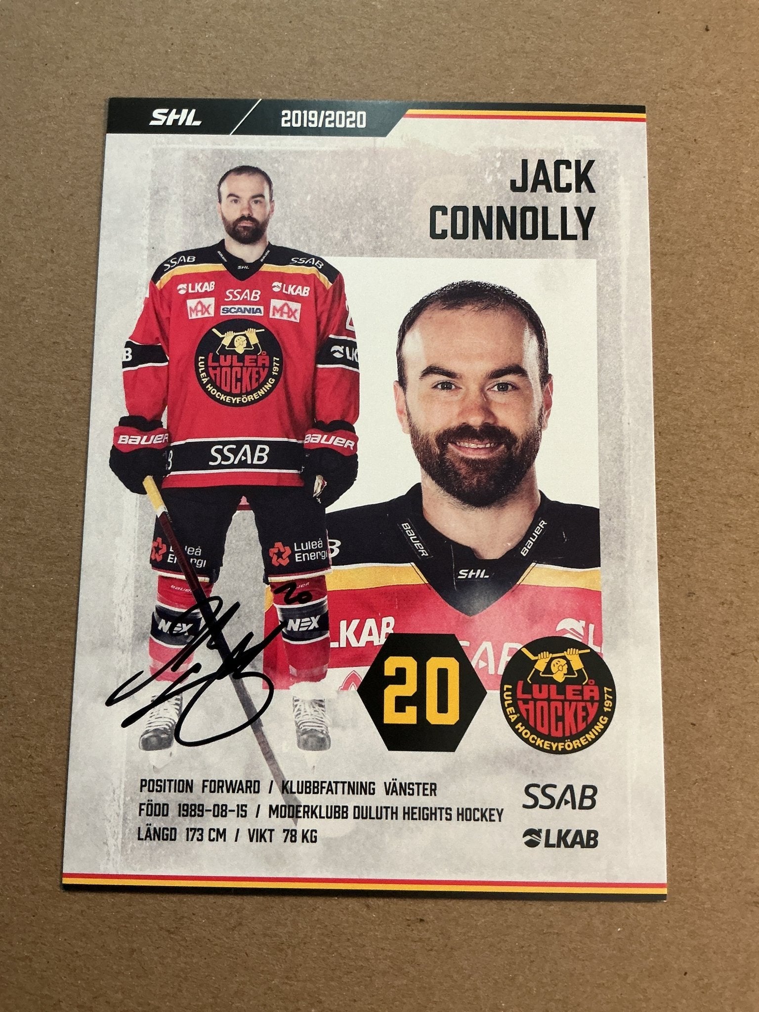 Jack Connolly, USA 🇺🇸 Luleå Hockey 2019/20 hand signed - Autographs-World