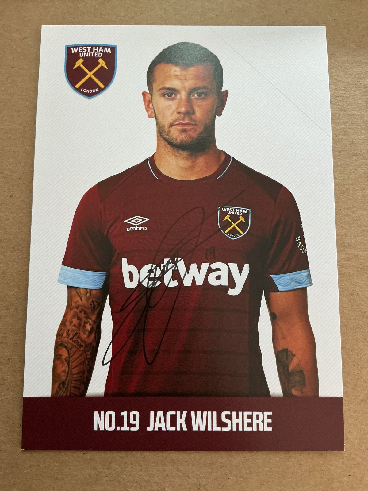 Jack Wilshere, England 🏴󠁧󠁢󠁥󠁮󠁧󠁿 West Ham United 2018/19 hand signed - Autographs-World