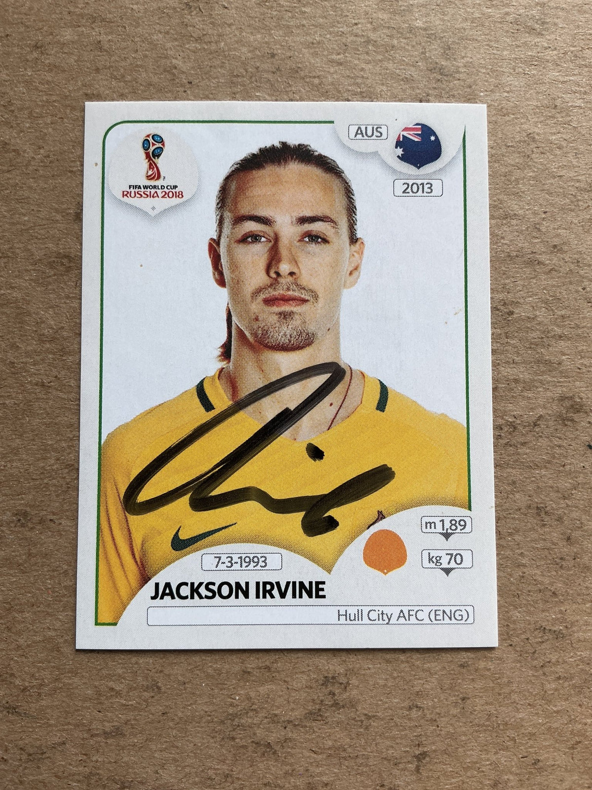 Jackson Irvine, Australia 🇦🇺 FIFA World Cup 2018 Panini hand signed - Autographs-World