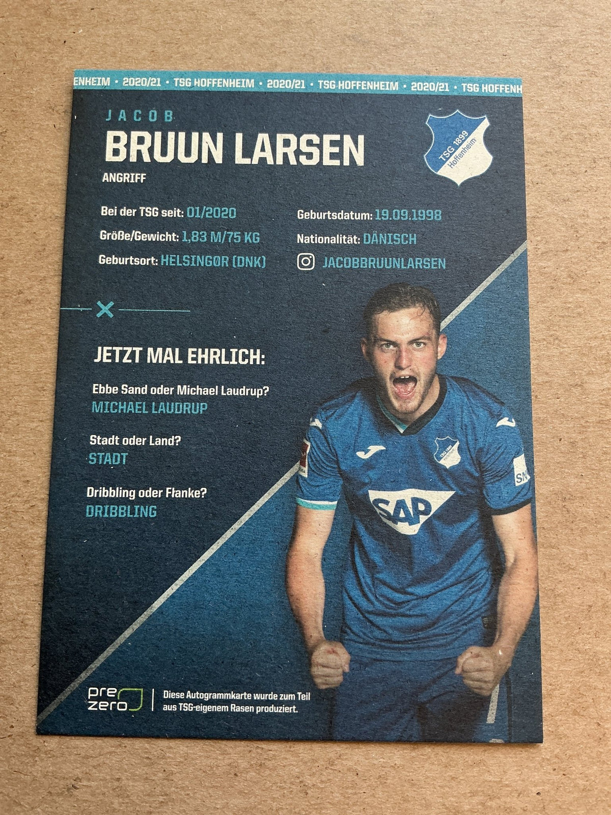Jacob Bruun Larsen, Denmark 🇩🇰 TSG 1899 Hoffenheim 2020/21 hand signed - Autographs-World