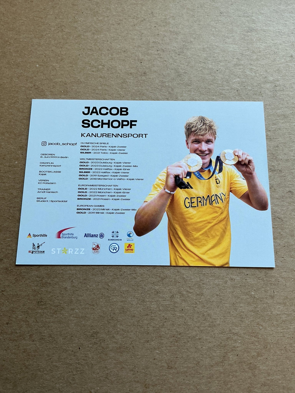 Jacob Schopf, Germany 🇩🇪 Canoeing Summer Olympics 2024 hand signed - Autographs-World