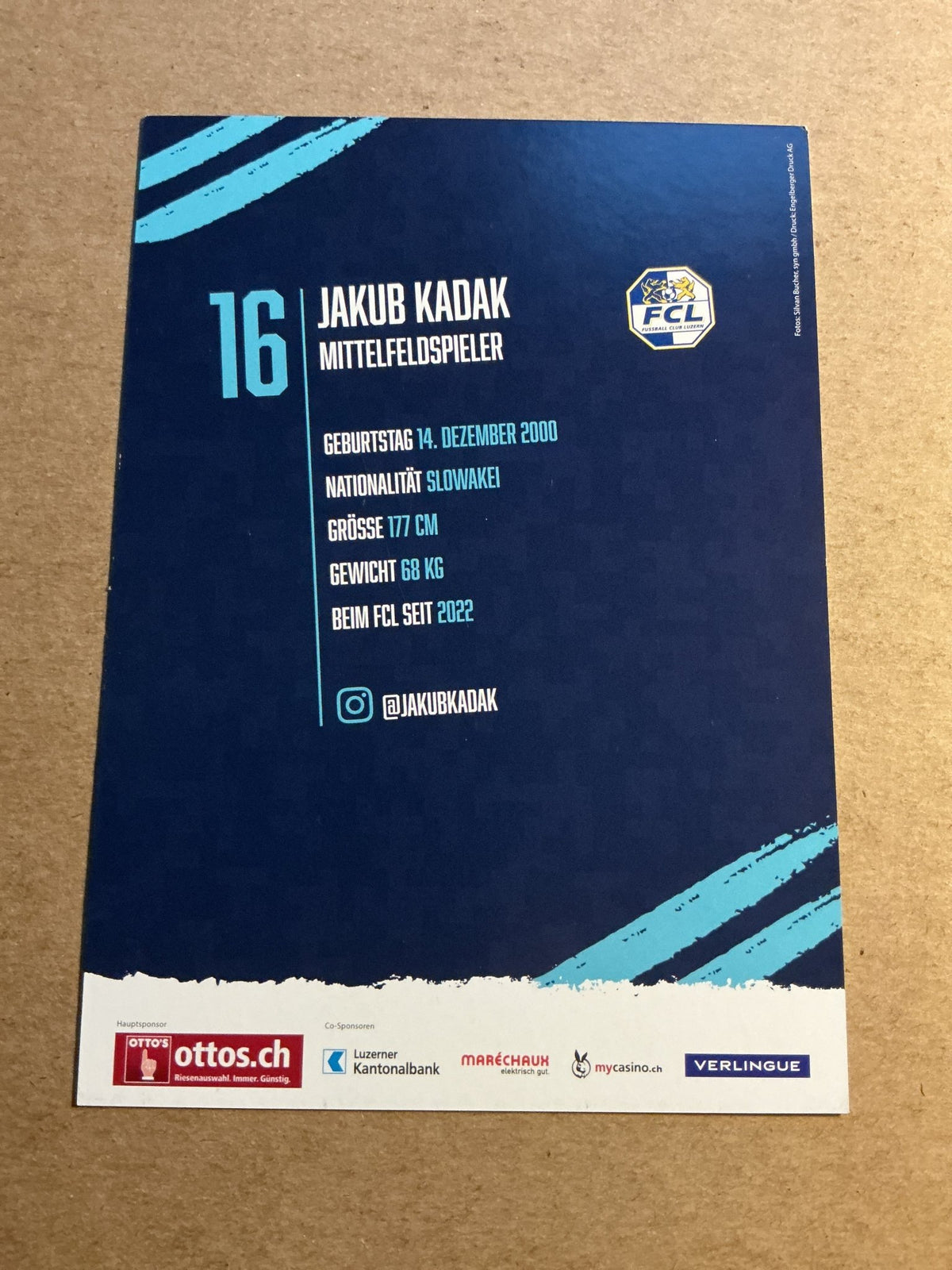 Jakub Kadak, Slovakia 🇸🇰 FC Luzern 2022/23 hand signed - Autographs-World