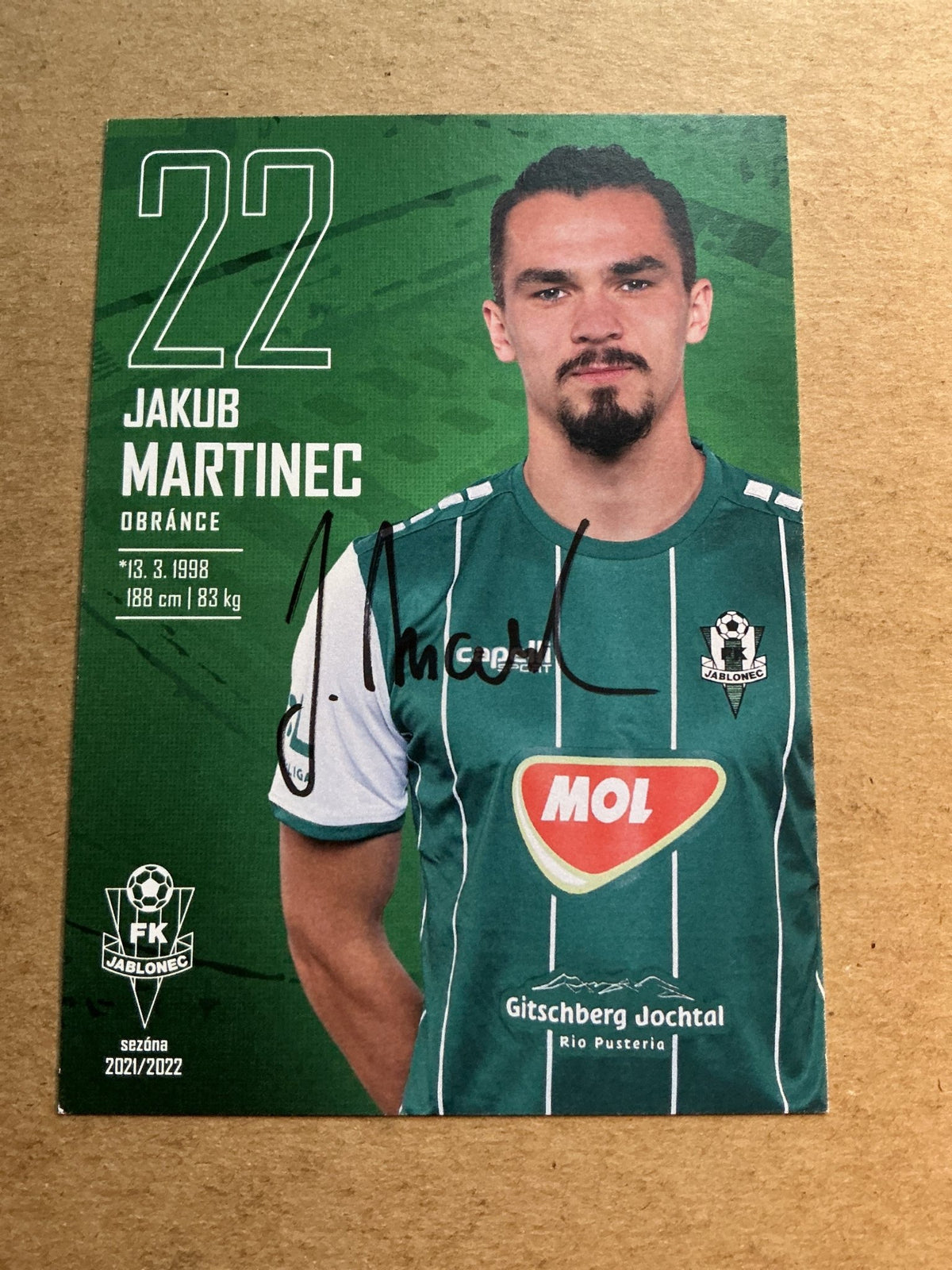 Jakub Martinec, Czech Republic 🇨🇿 FK Jablonec 2021/22 hand signed - Autographs-World
