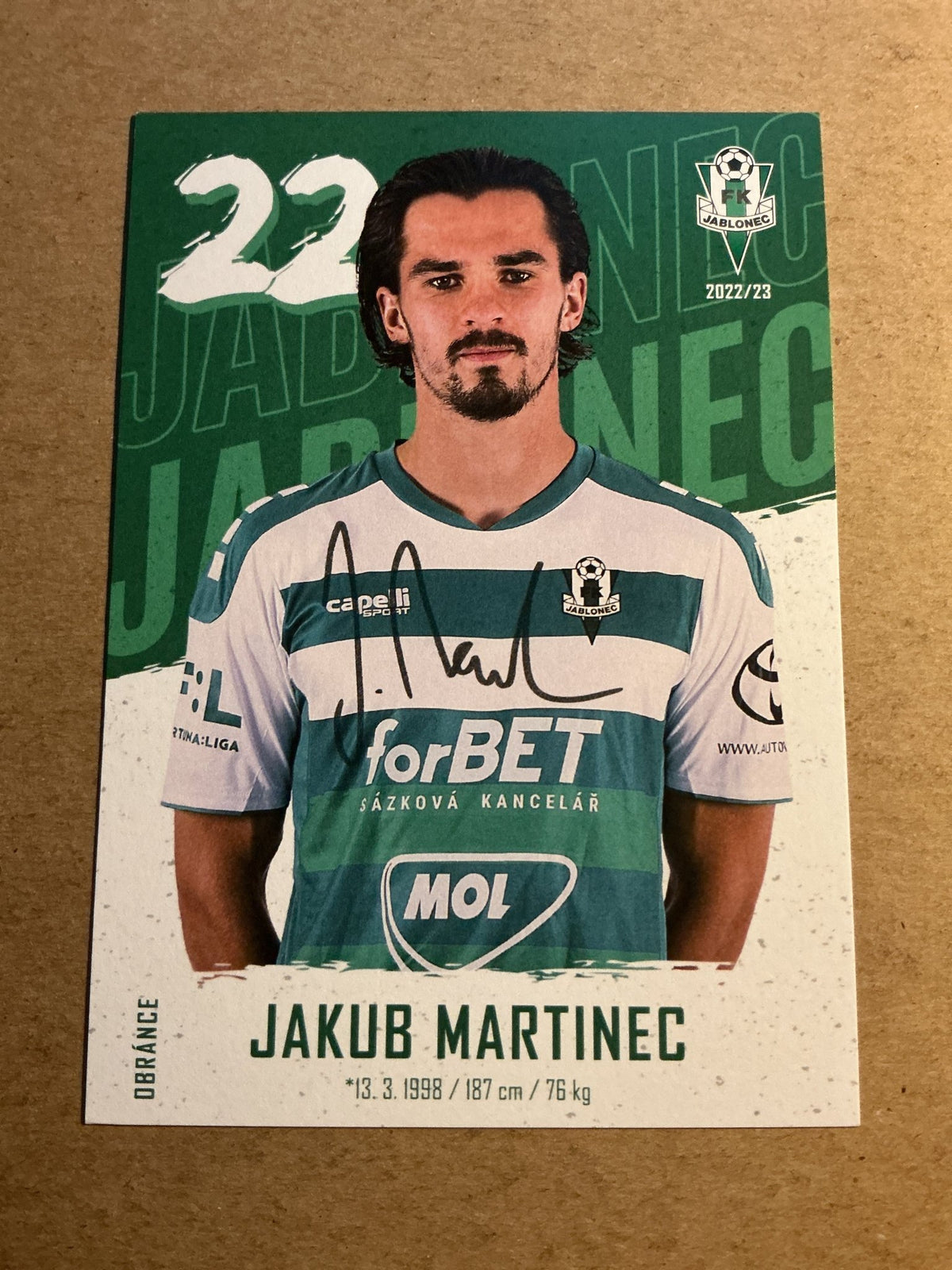 Jakub Martinec, Czech Republic 🇨🇿 FK Jablonec 2022/23 hand signed - Autographs-World