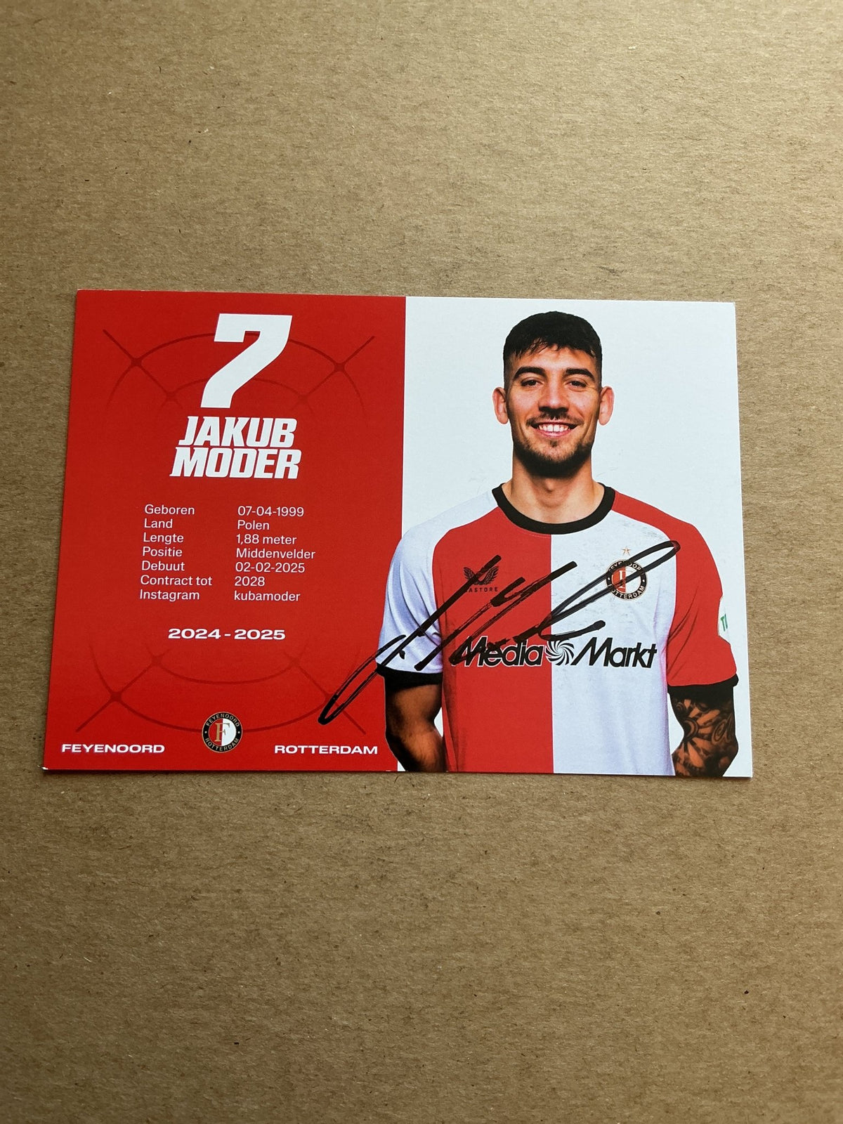 Jakub Moder, Poland 🇵🇱 Feyenoord Rotterdam 2024/25 hand signed - Autographs-World