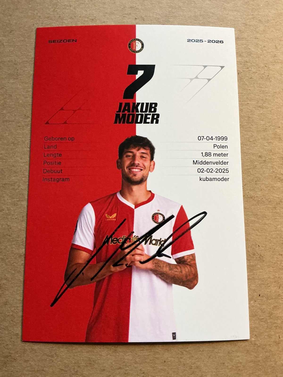 Jakub Moder, Poland 🇵🇱 Feyenoord Rotterdam 2025/26 hand signed - Autographs-World