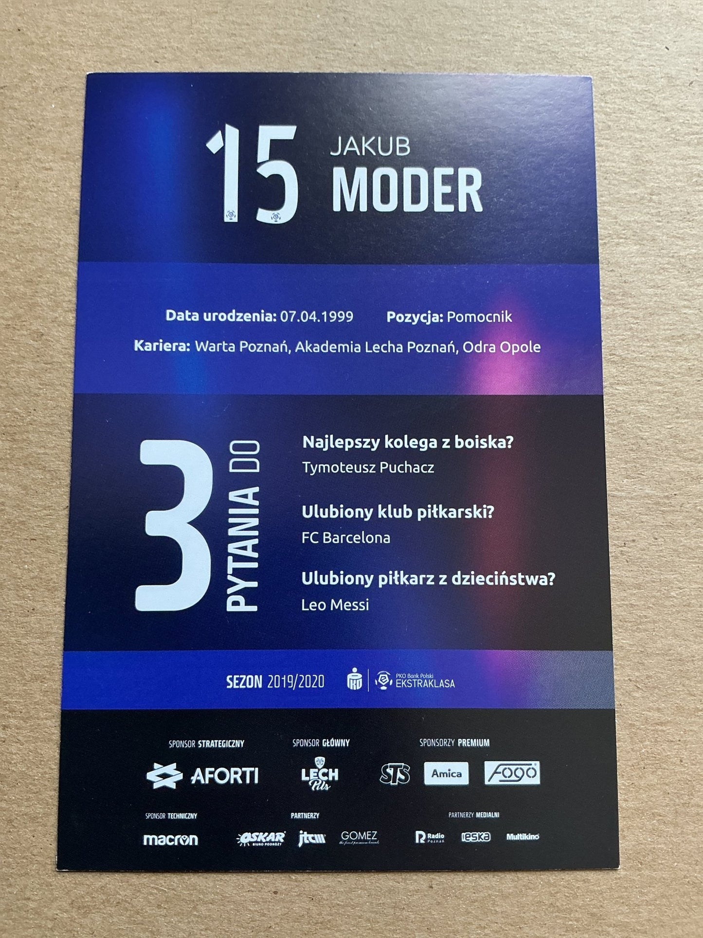 Jakub Moder, Poland 🇵🇱 Lech Poznań 2019/20 hand signed - Autographs-World