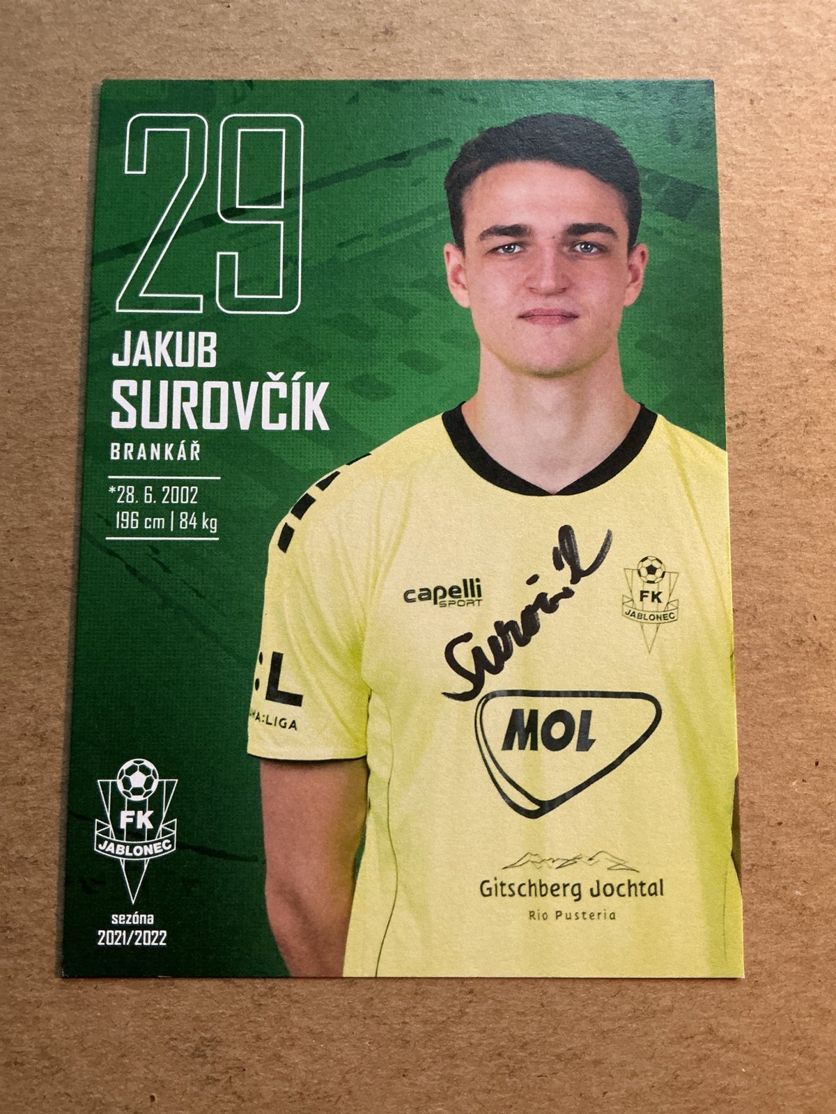 Jakub Surovčík, Czech Republic 🇨🇿 FK Jablonec 2021/22 hand signed - Autographs-World