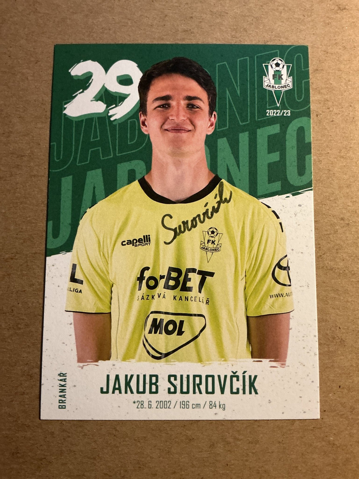 Jakub Surovčík, Czech Republic 🇨🇿 FK Jablonec 2022/23 hand signed - Autographs-World