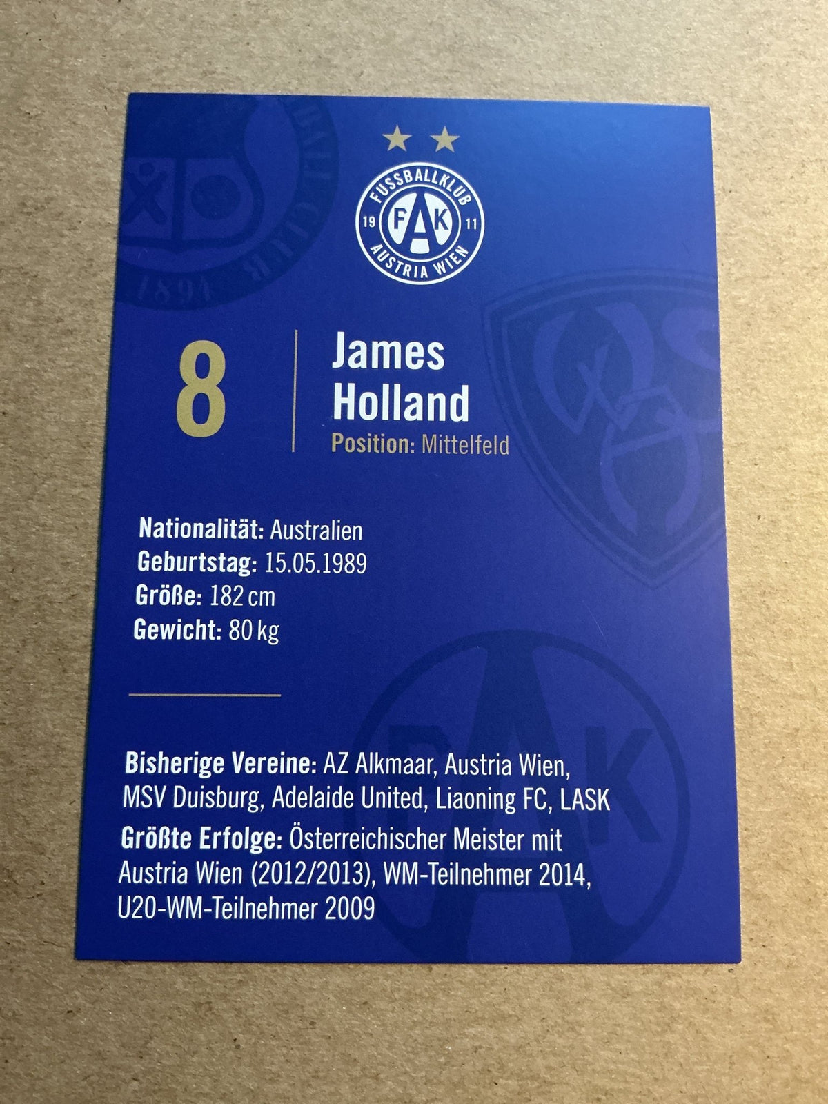 James Holland, Australia 🇦🇺 FK Austria Wien 2023/24 hand signed - Autographs-World
