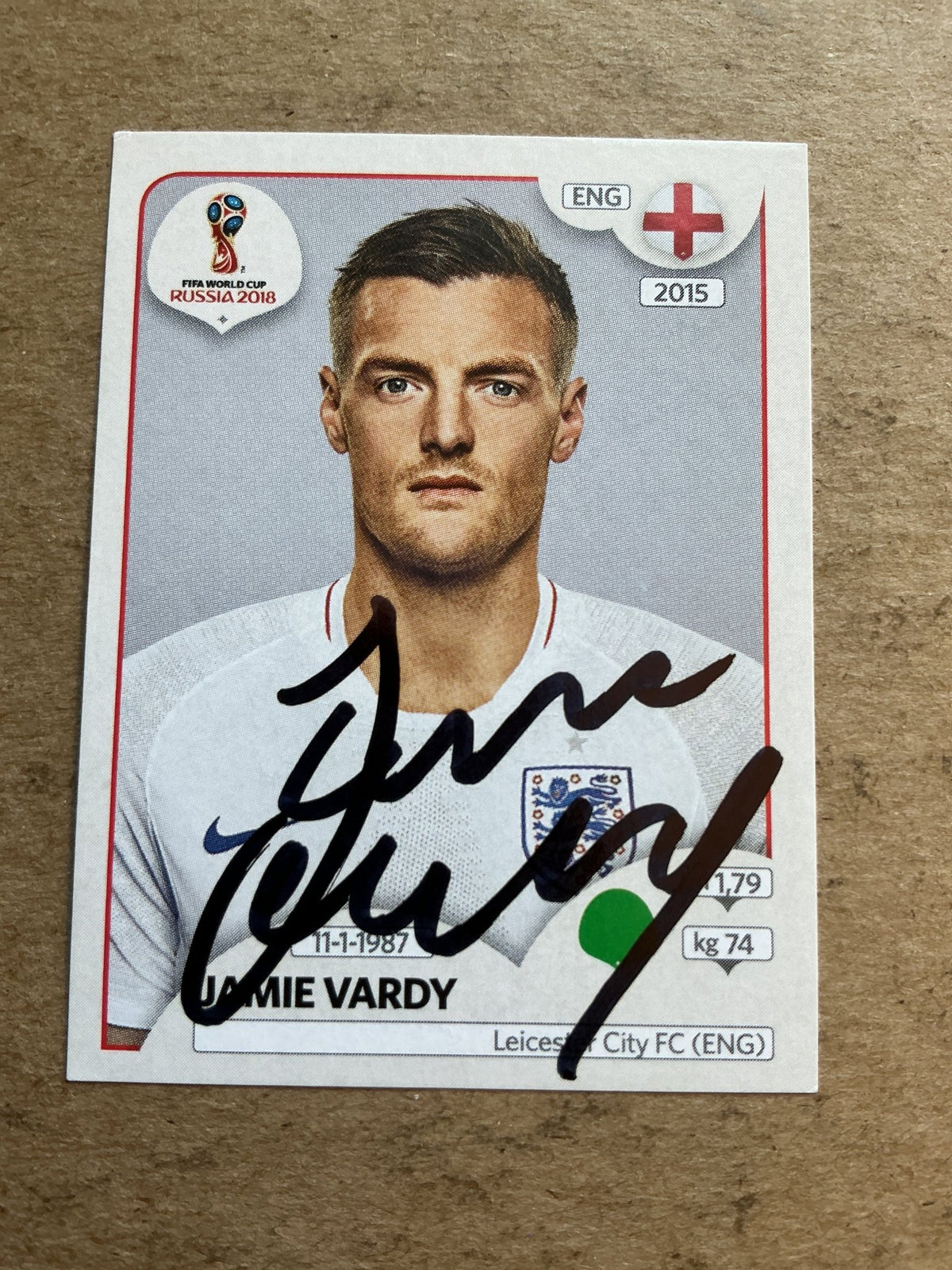 Jamie Vardy, England 🏴󠁧󠁢󠁥󠁮󠁧󠁿 FIFA World Cup 2018 Panini hand signed - Autographs-World