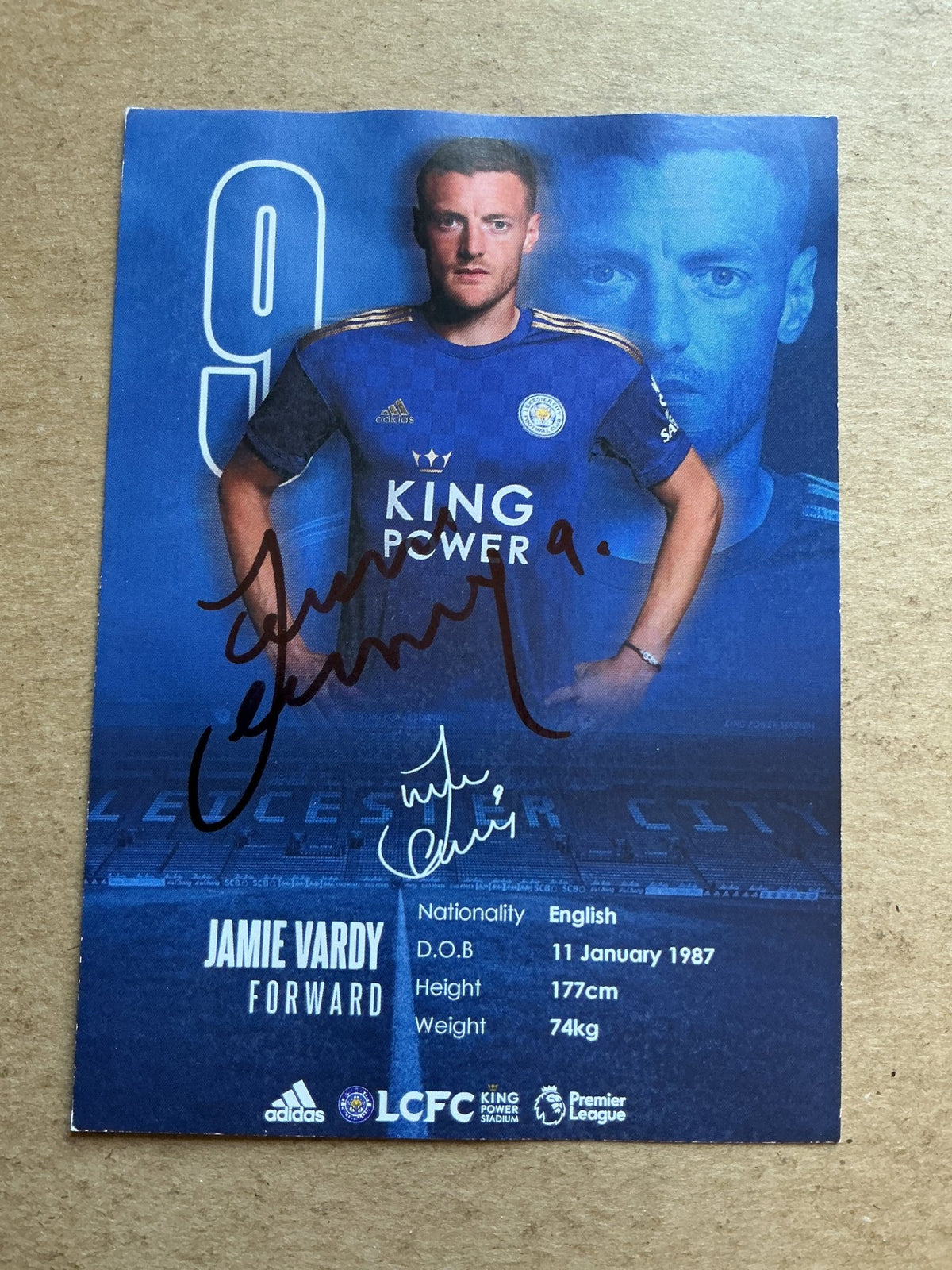 Jamie Vardy, England 🏴󠁧󠁢󠁥󠁮󠁧󠁿 Leicester City FC 2019/20 hand signed - Autographs-World