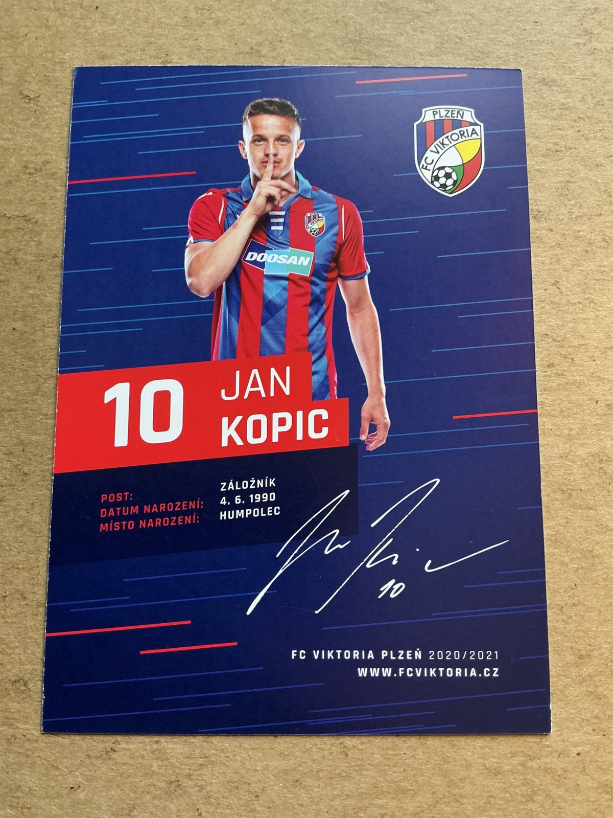 Jan Kopic, Czech Republic 🇨🇿 FC Viktoria Plzeň 2020/21 hand signed - Autographs-World