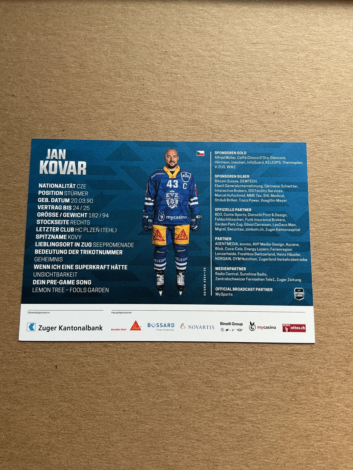 Jan Kovar, Czech Republic 🇨🇿 EV Zug 2024/25 hand signed - Autographs-World