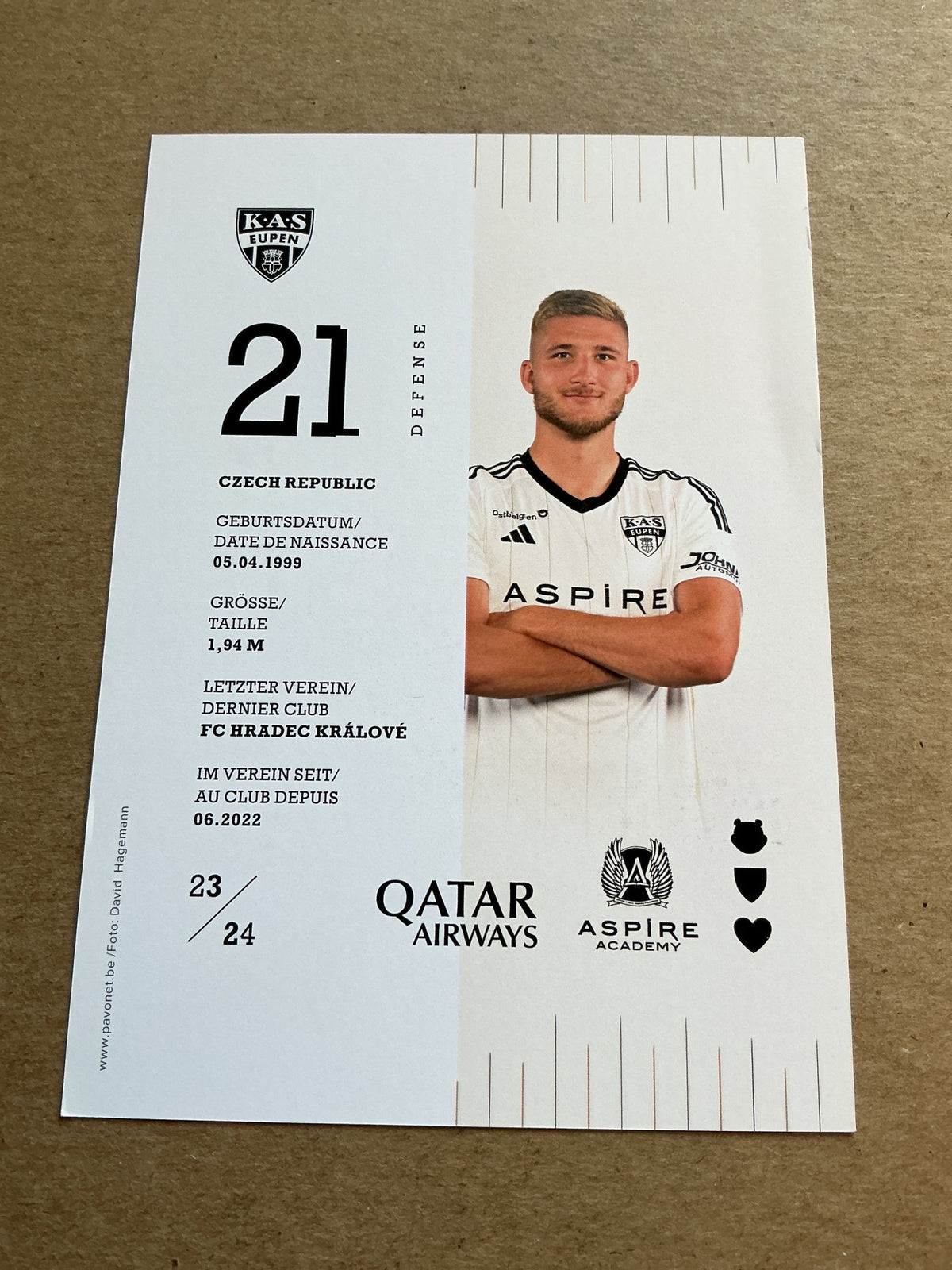 Jan Kral, Czech Republic 🇨🇿 KAS Eupen 2023/24 hand signed - Autographs-World