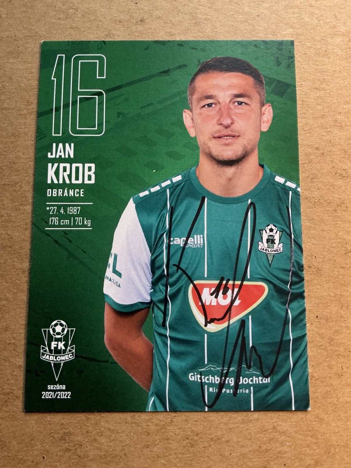 Jan Krob, Czech Republic 🇨🇿 FK Jablonec 2021/22 hand signed - Autographs-World