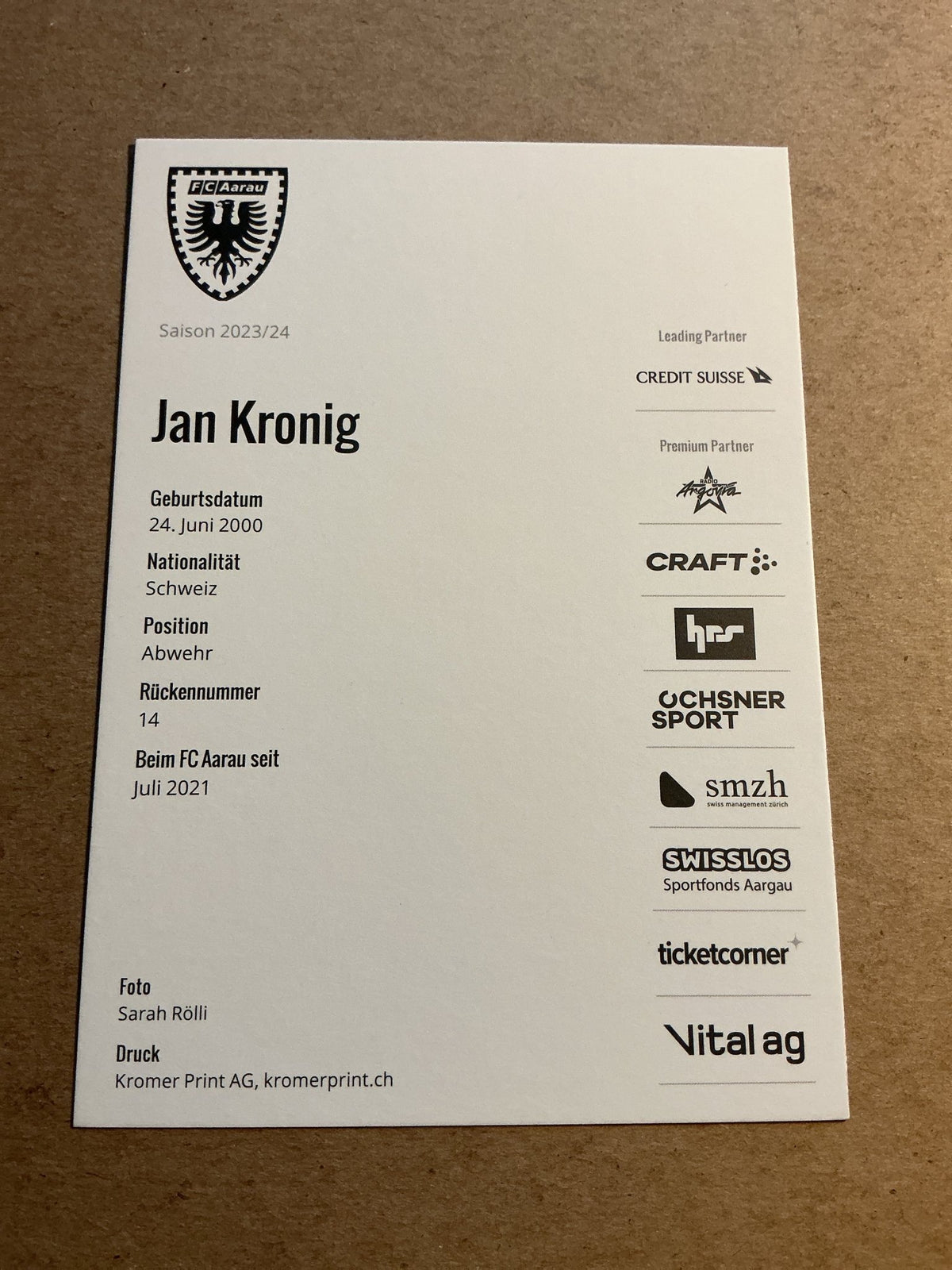 Jan Kronig, Switzerland 🇨🇭 FC Aarau 2023/24 hand signed - Autographs-World