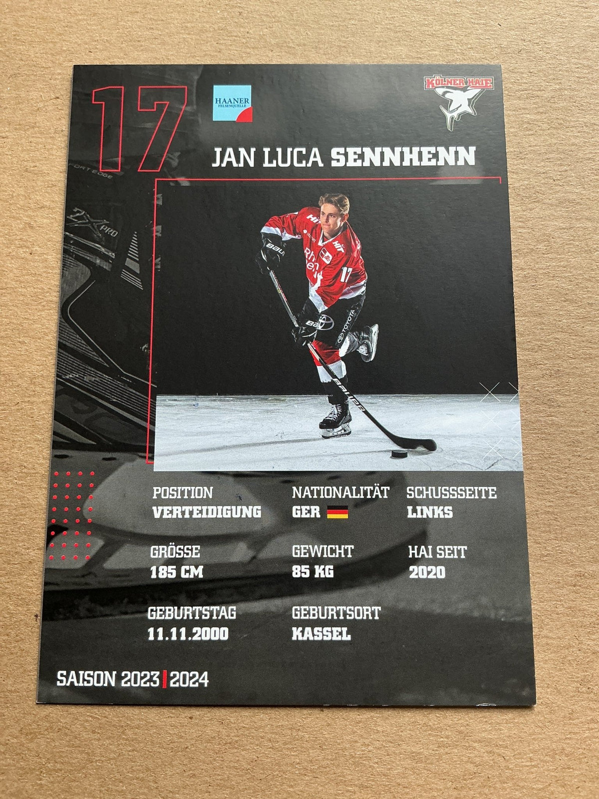 Jan Luca Sennhenn, Germany 🇩🇪 Kölner Haie 2023/24 hand signed - Autographs-World