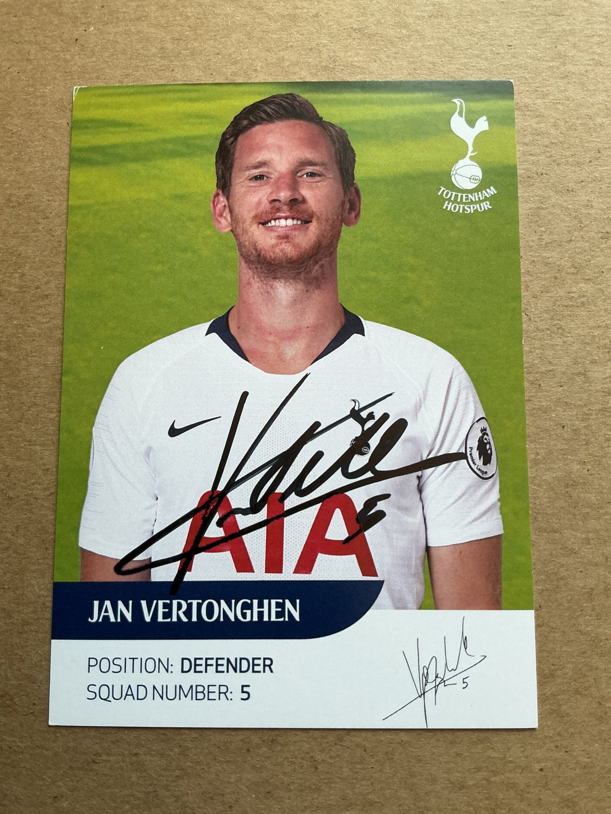Jan Vertonghen, Belgium 🇧🇪 Tottenham Hotspur 2018/19 hand signed - Autographs-World