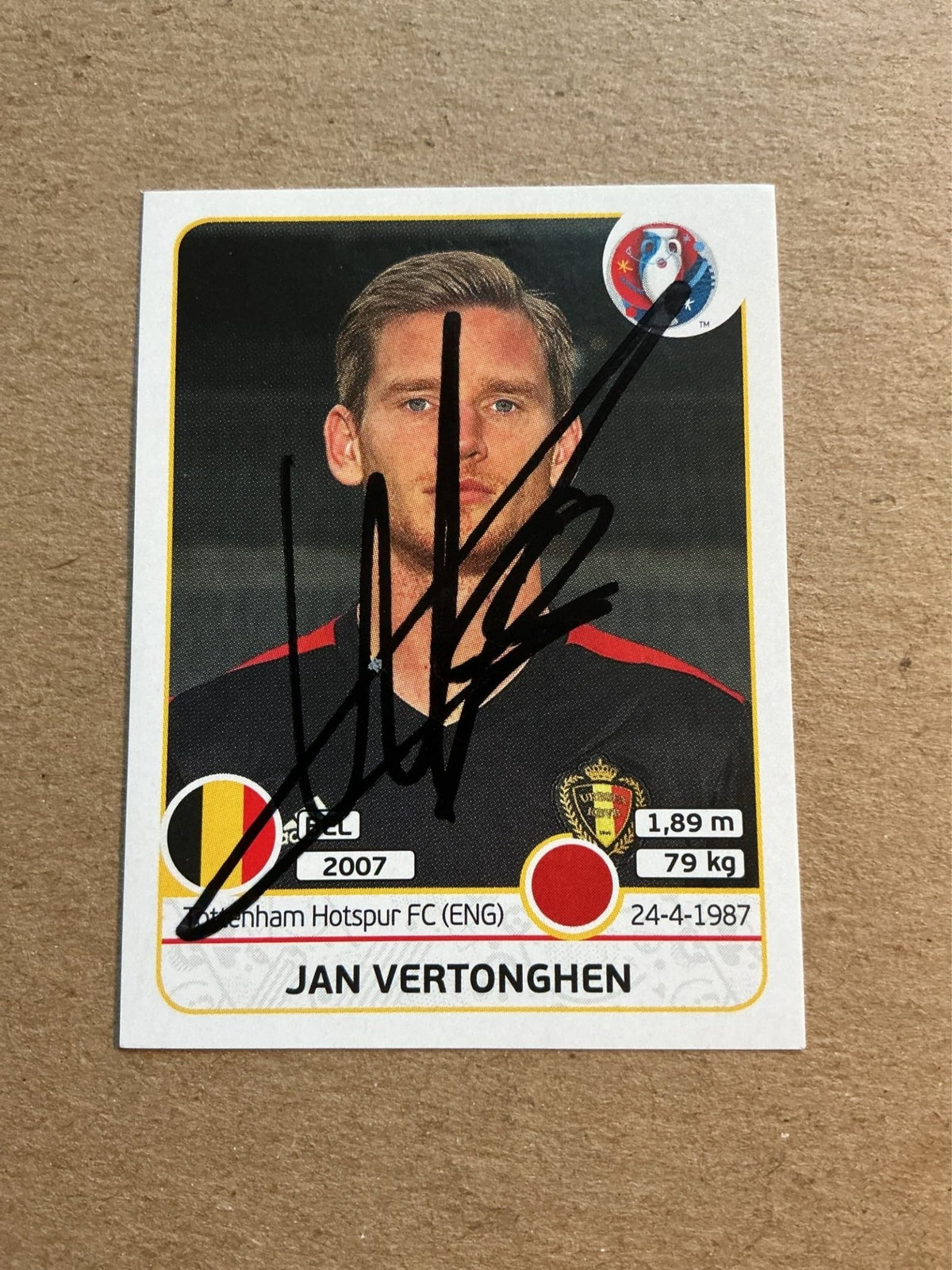 Jan Vertonghen, Belgium 🇧🇪 UEFA Euro 2016 Panini hand signed - Autographs-World