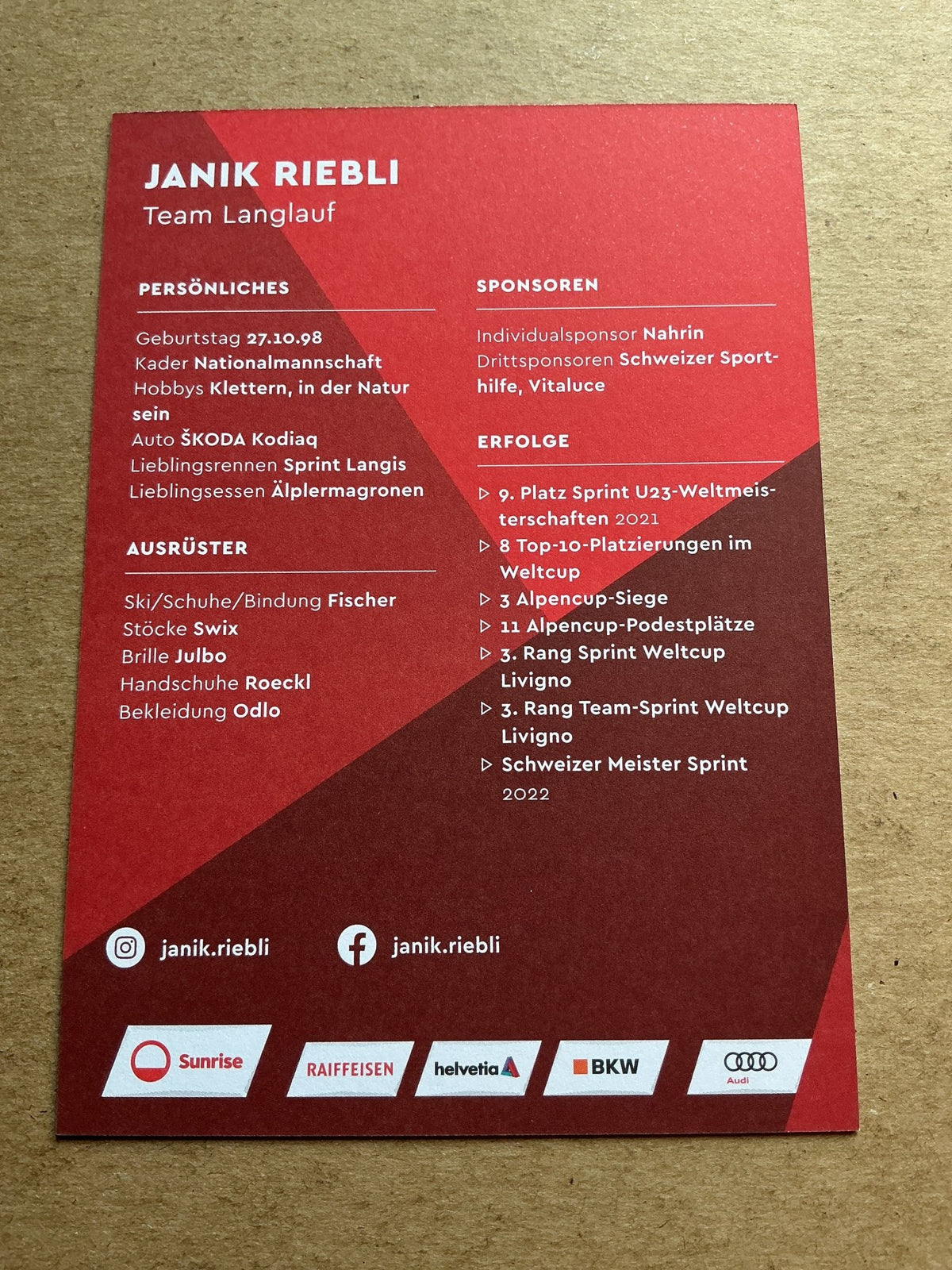 Janik Riebli, Switzerland 🇨🇭 Cross Country 2023/24 hand signed - Autographs-World
