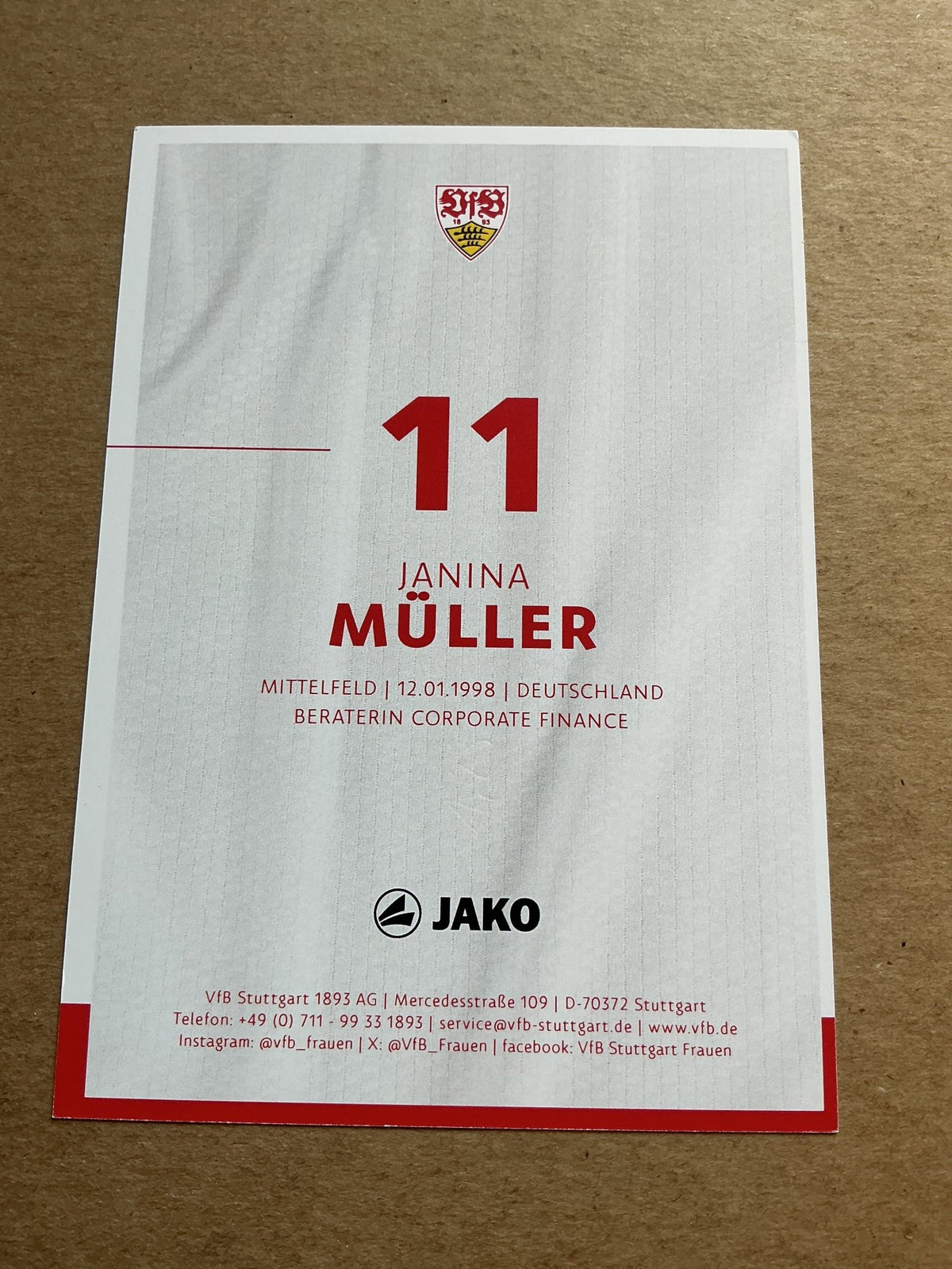 Janina Müller, Germany 🇩🇪 VfB Stuttgart 2024/25 hand signed - Autographs-World
