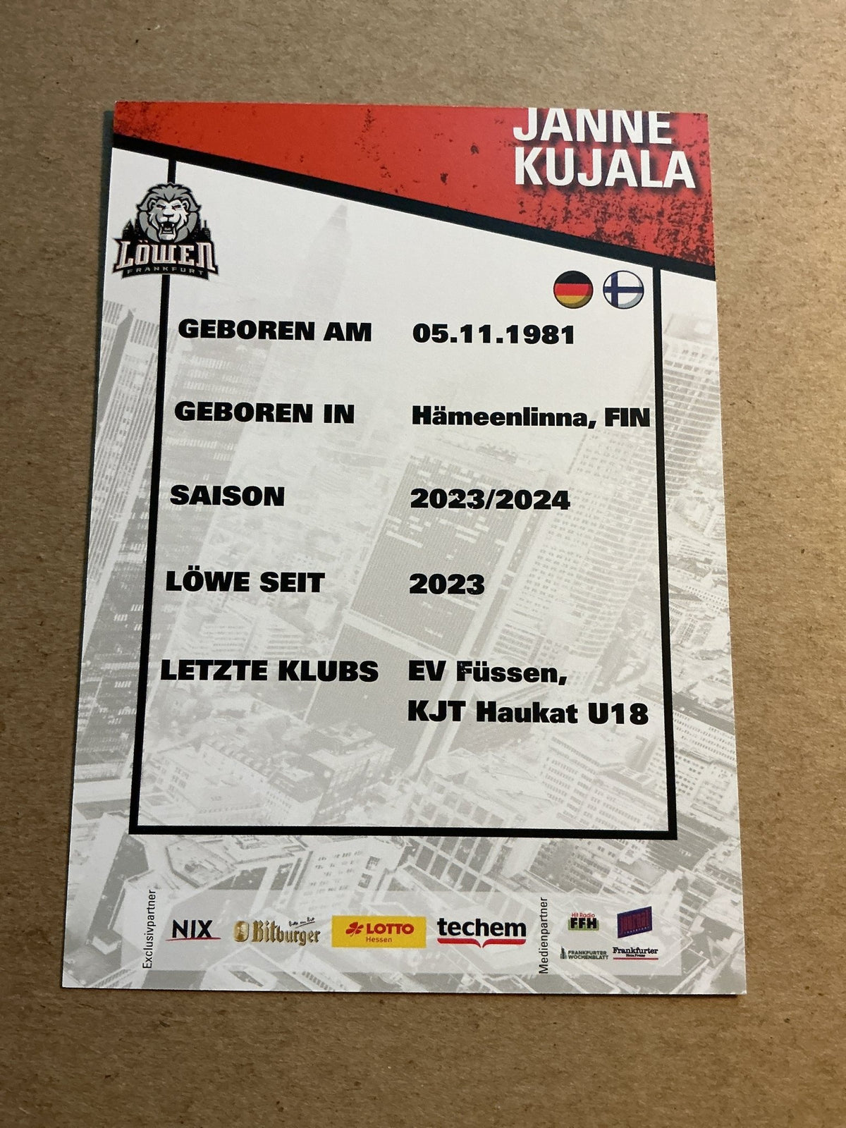 Janne Kujala, Finland 🇫🇮 Löwen Frankfurt 2023/24 hand signed - Autographs-World