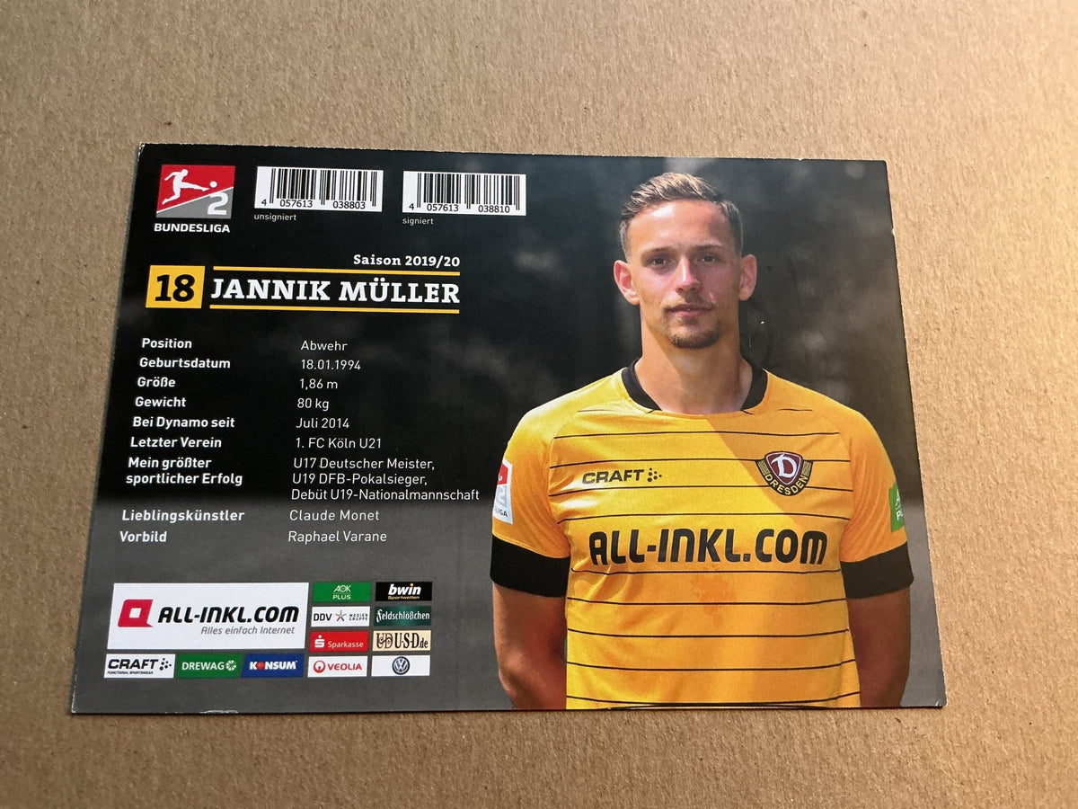 Jannik Müller, Germany 🇩🇪 SG Dynamo Dresden 2019/20 hand signed - Autographs-World