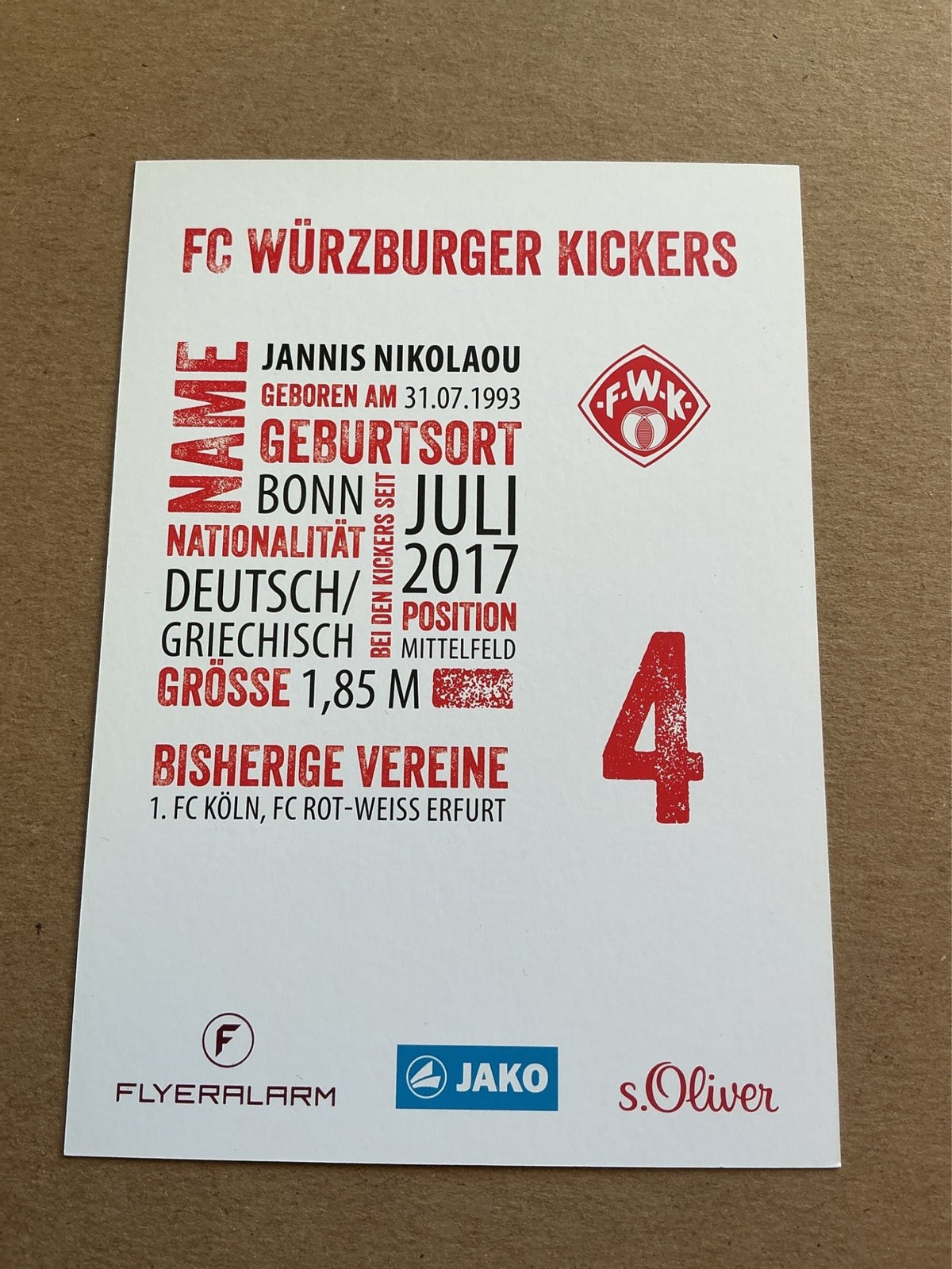 Jannis Nikolaou, Germany 🇩🇪 FC Würzburger Kickers 2017/18 hand signed - Autographs-World